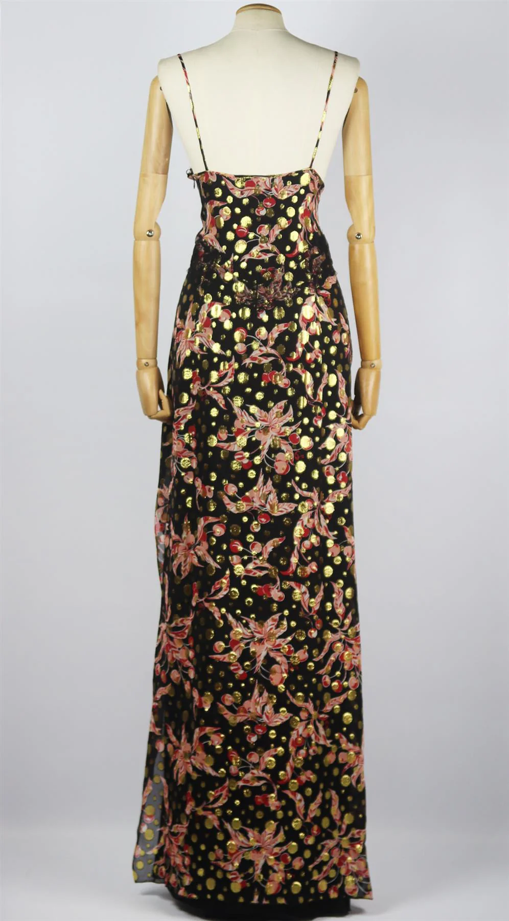 DUNDAS LACE TRIMMED PRINTED METALLIC FIL COUPÉ SILK BLEND MAXI DRESS IT 46 UK 14 - Image 4