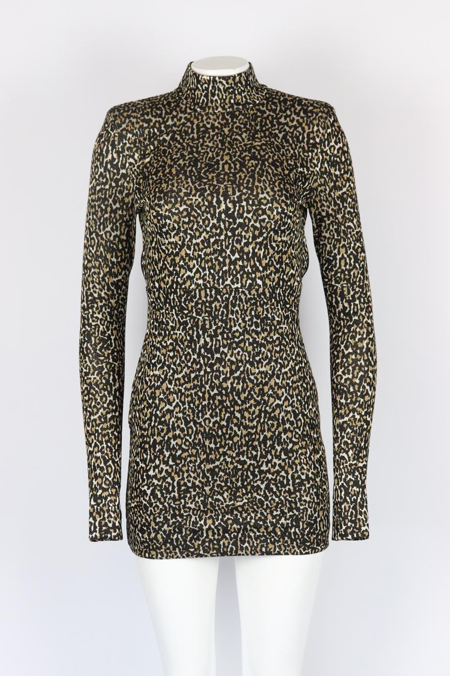 DUNDAS + REVOLVE OPEN BACK LEOPARD JACQUARD STRETCH MINI DRESS SMALL - Image 2