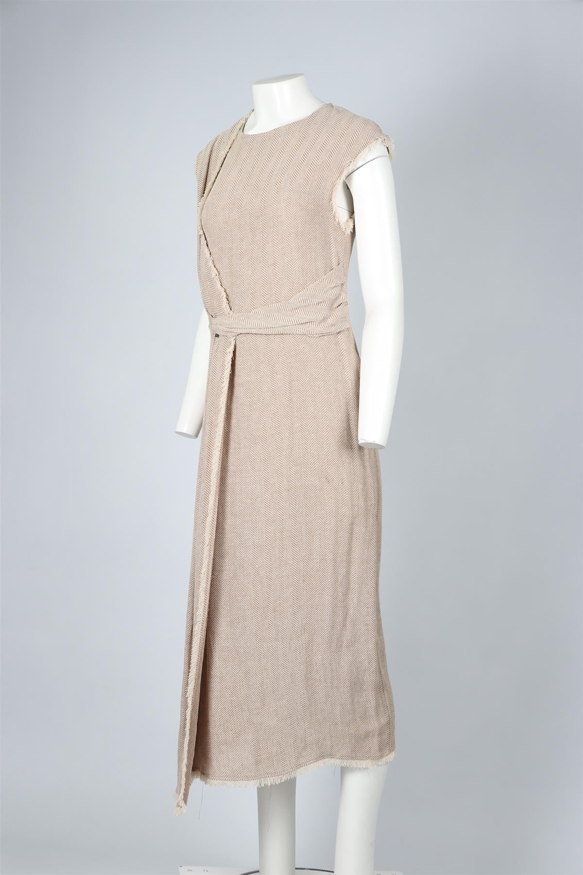 DUSAN BEIGE LINEN MIDI DRESS IT 42 UK 10 - Image 3