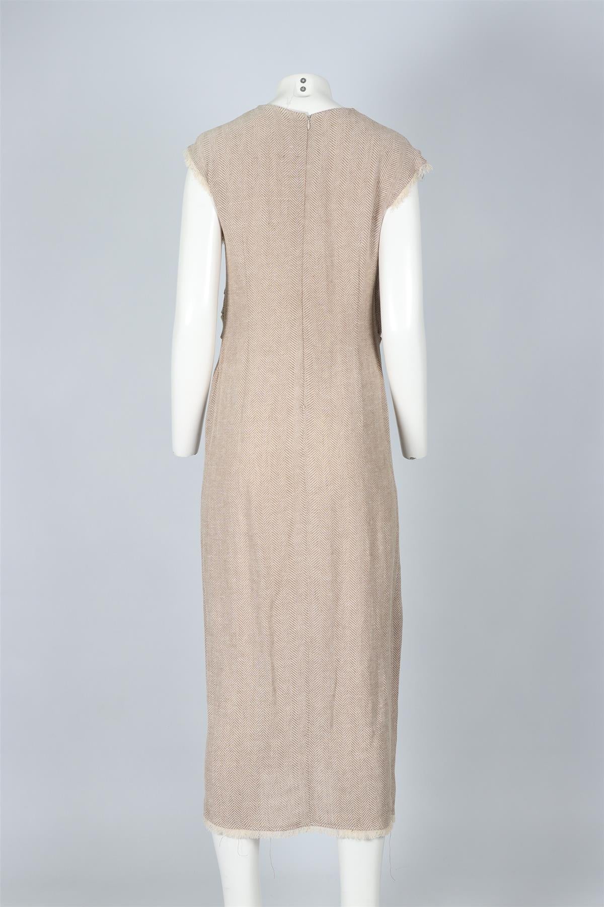 DUSAN BEIGE LINEN MIDI DRESS IT 42 UK 10 - Image 4