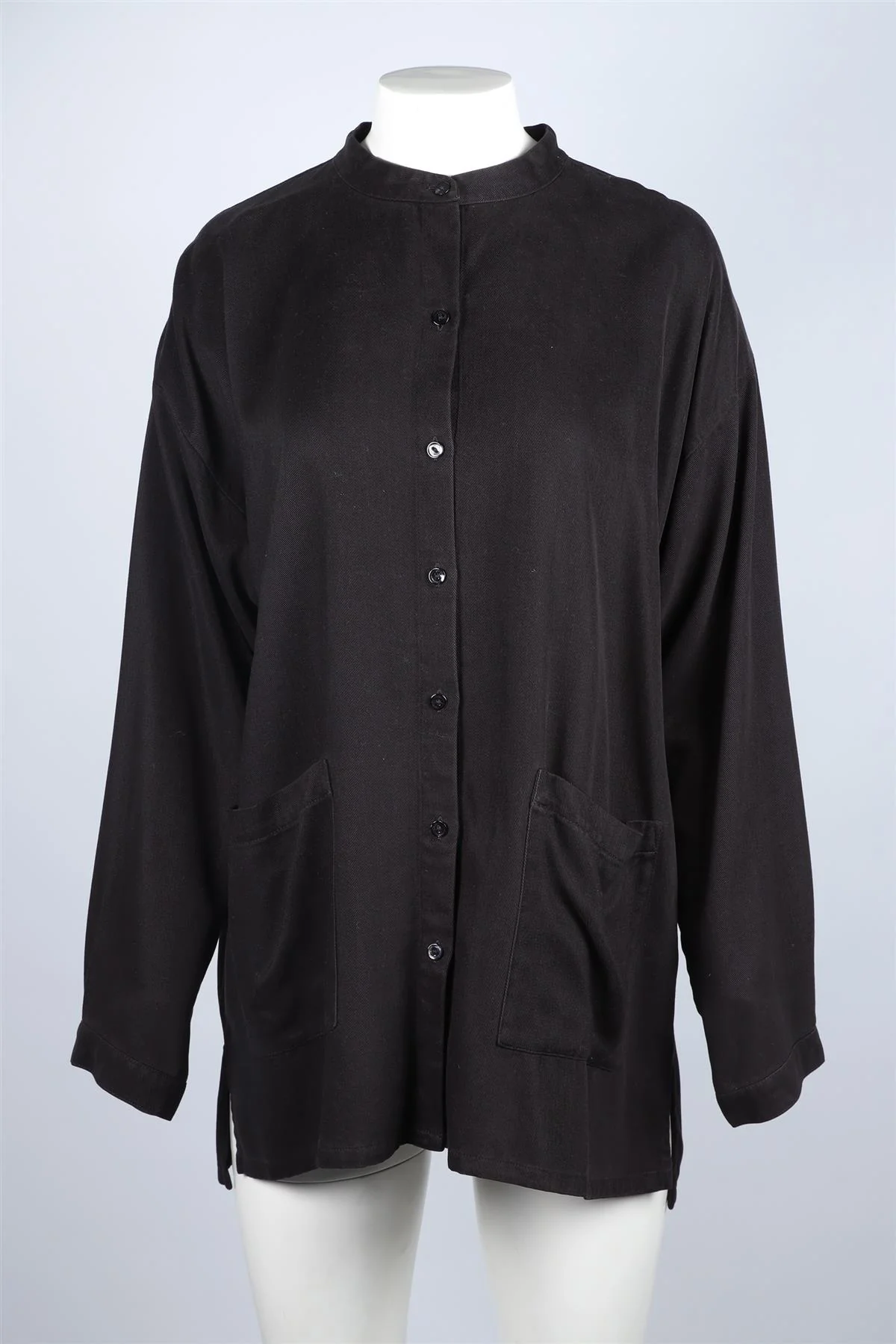 EILEEN FISHER BLACK WOVEN SHIRT MEDIUM - Image 2