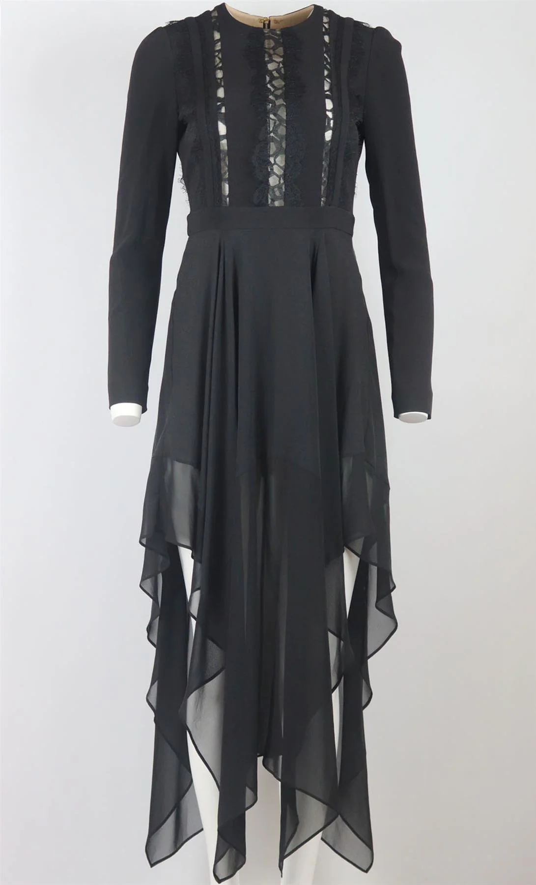 ELIE SAAB ASYMMETRIC LACE TRIMMED SILK BLEND MIDI DRESS FR 38 UK 10 - Image 2