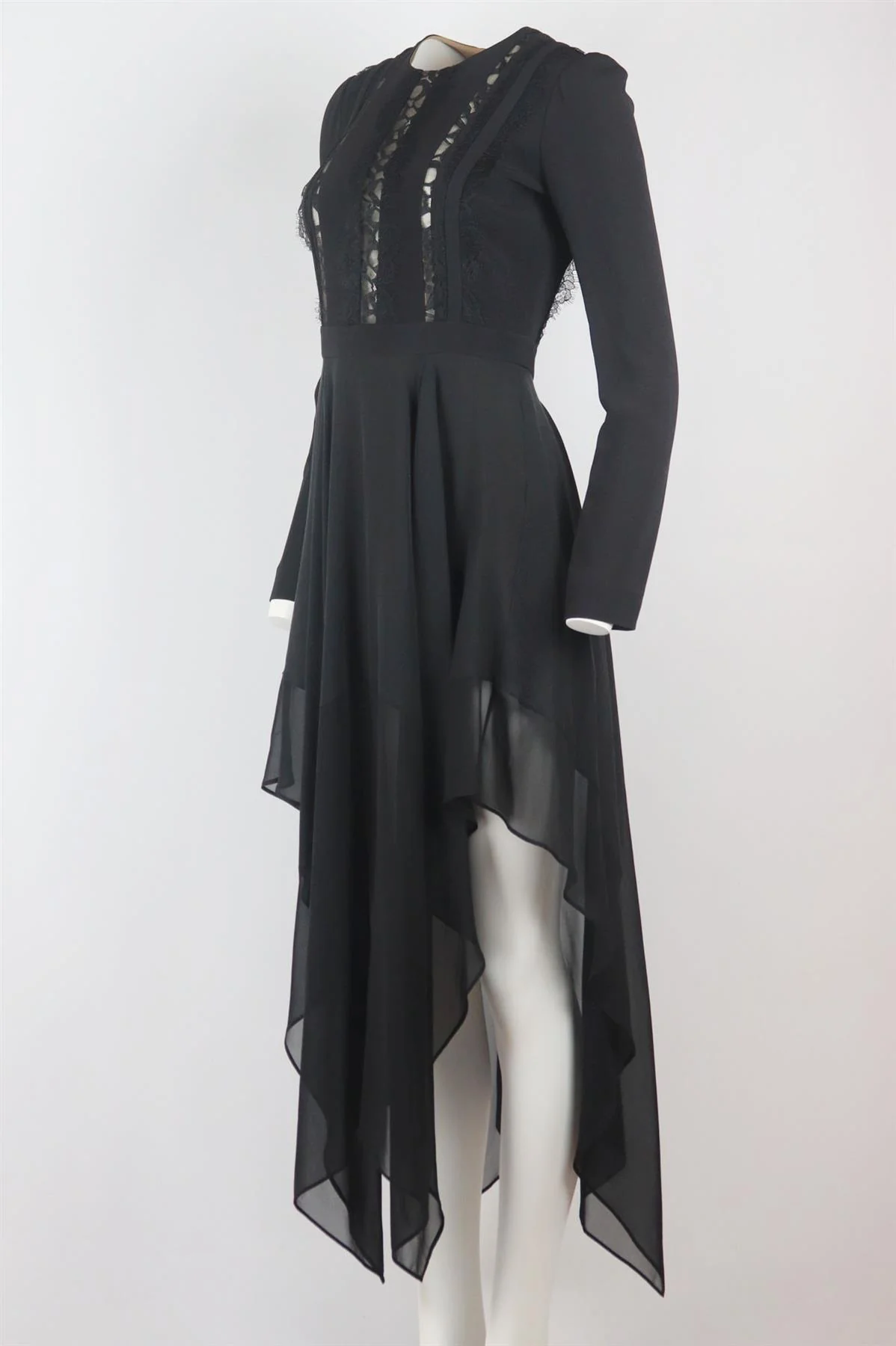 ELIE SAAB ASYMMETRIC LACE TRIMMED SILK BLEND MIDI DRESS FR 38 UK 10 - Image 3