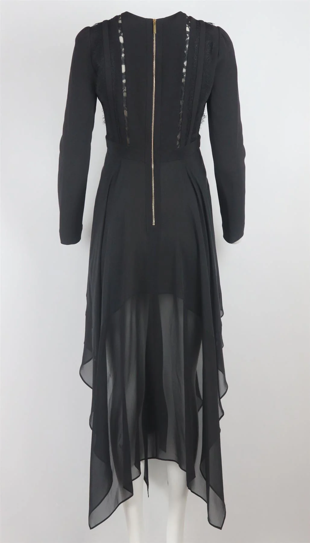 ELIE SAAB ASYMMETRIC LACE TRIMMED SILK BLEND MIDI DRESS FR 38 UK 10 - Image 4
