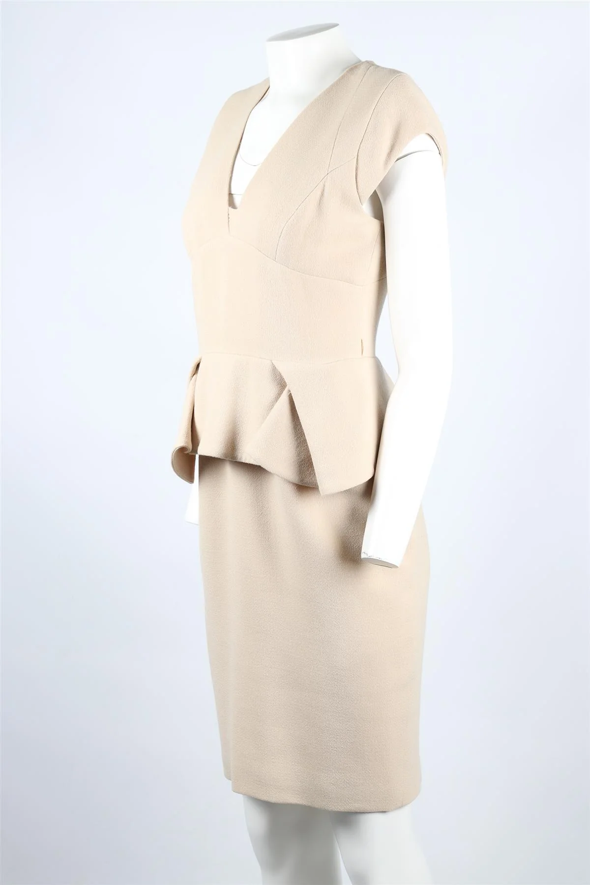 ELIE SAAB BEIGE SILK AND WOOL BLEND MIDI DRESS FR 40 UK 12 - Image 3