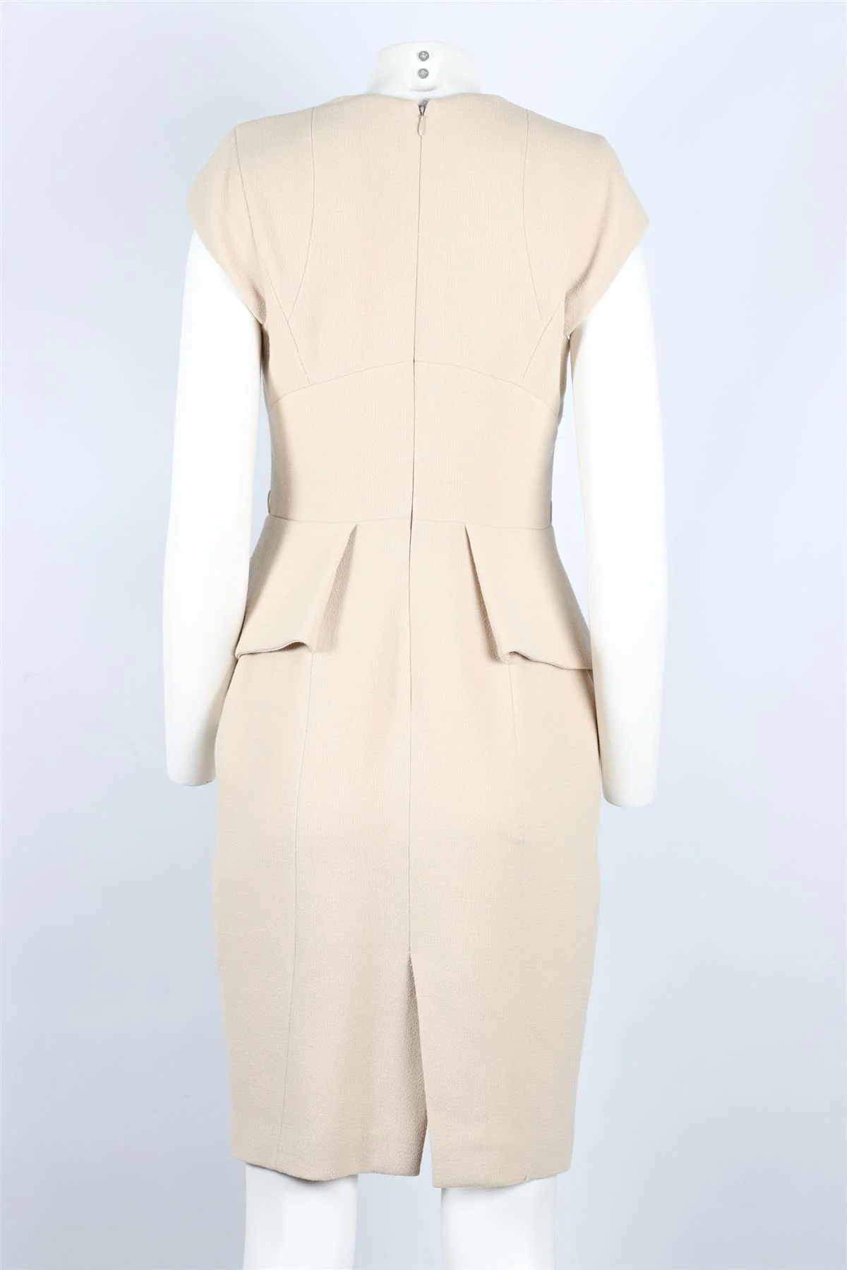 ELIE SAAB BEIGE SILK AND WOOL BLEND MIDI DRESS FR 40 UK 12 - Image 4