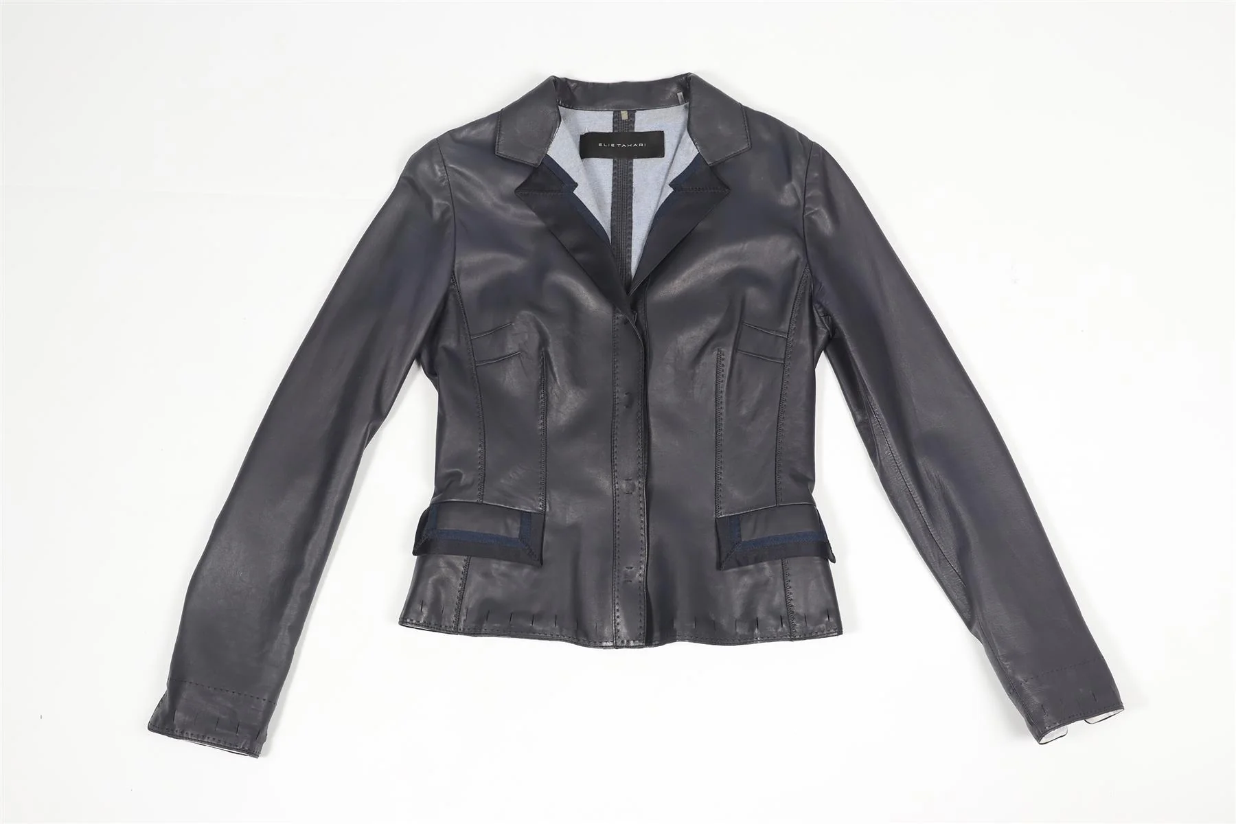 ELIE TAHARI NAVY LEATHER JACKET XSMALL - Image 2