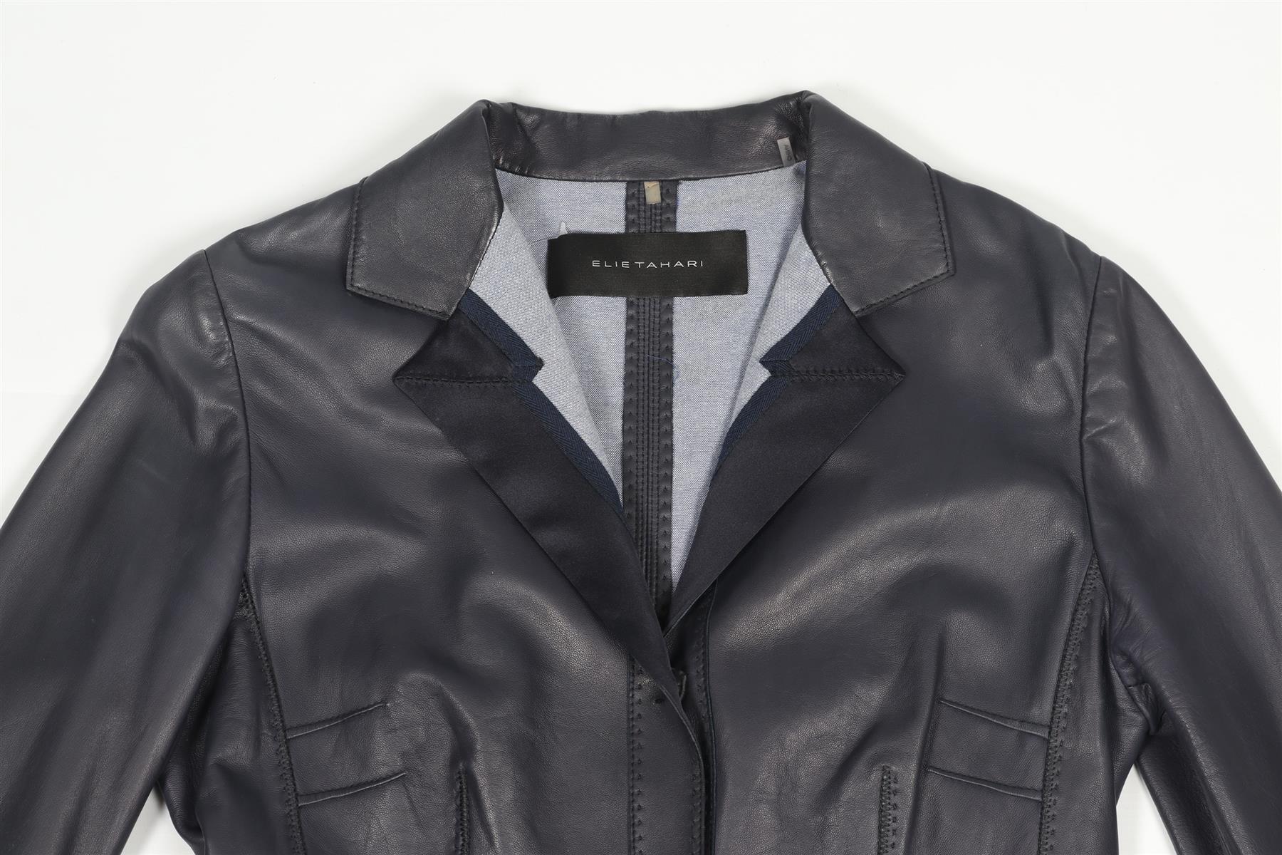 ELIE TAHARI NAVY LEATHER JACKET XSMALL - Image 3