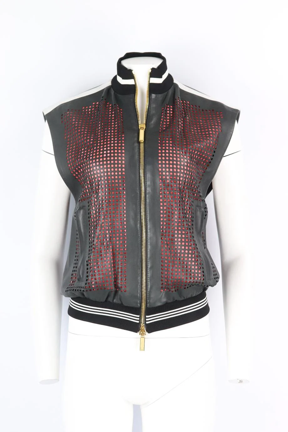 EMANUEL UNGARO PERFORATED LEATHER GILET IT 40 UK 8 - Image 2