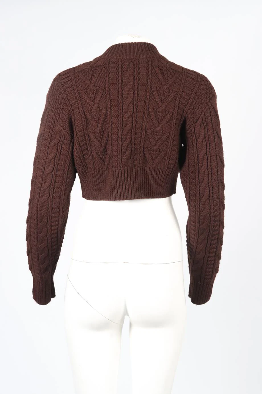 EMILIA WICKSTEAD BROWN CROPPED WOOL CARDIGAN MEDIUM - Image 4