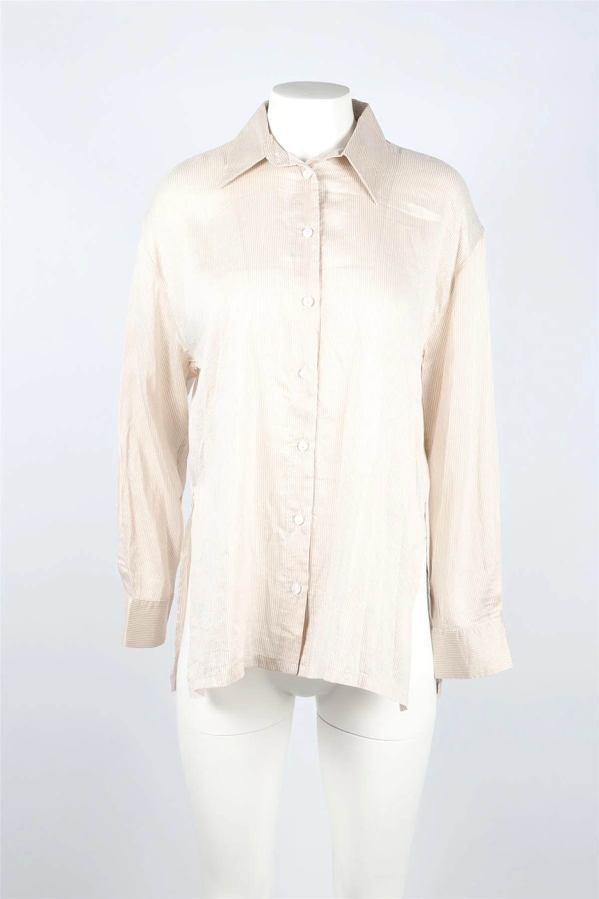 ENZA COSTA BEIGE AND WHITE SILK BLEND SHIRT SMALL - Image 2