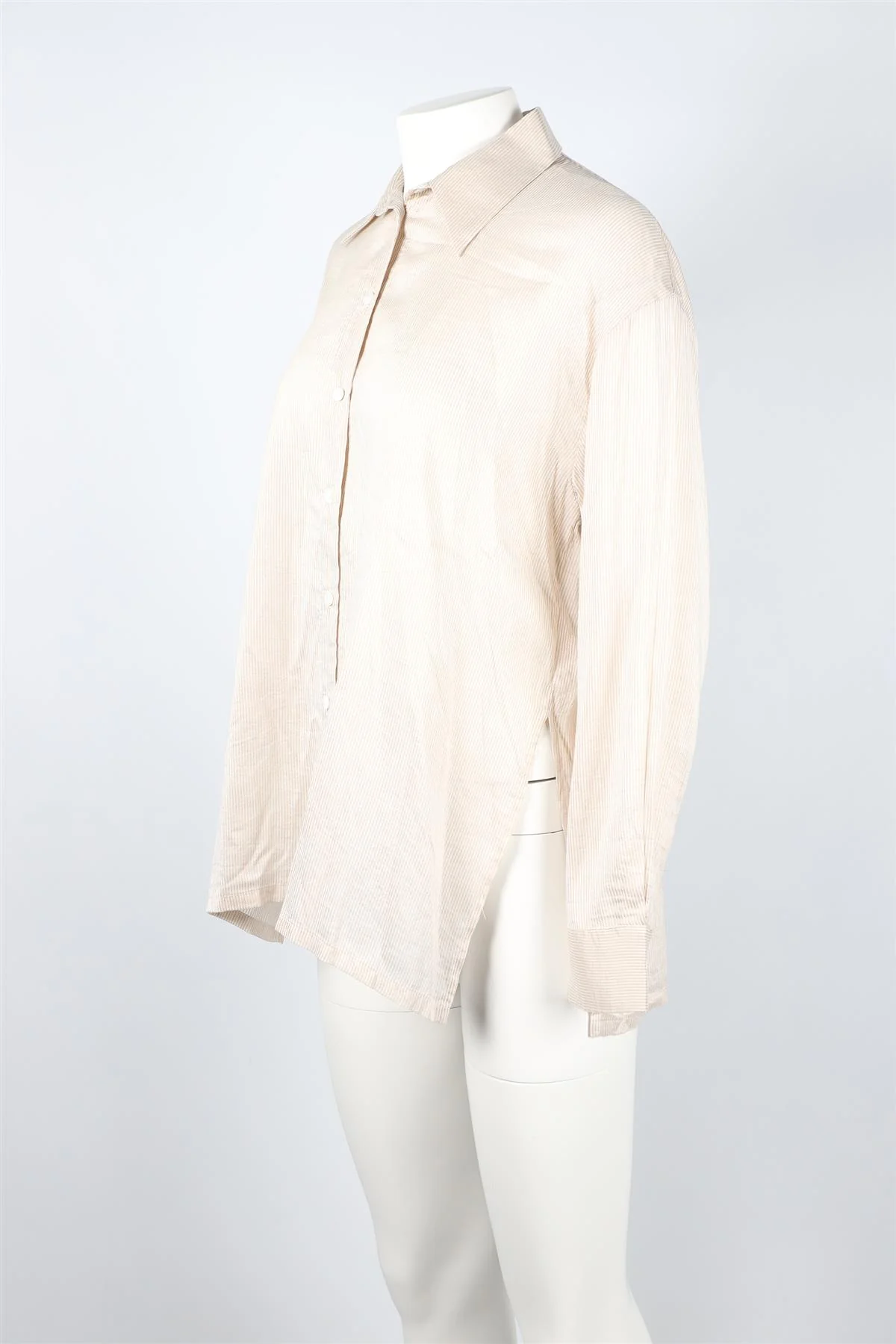 ENZA COSTA BEIGE AND WHITE SILK BLEND SHIRT SMALL - Image 3