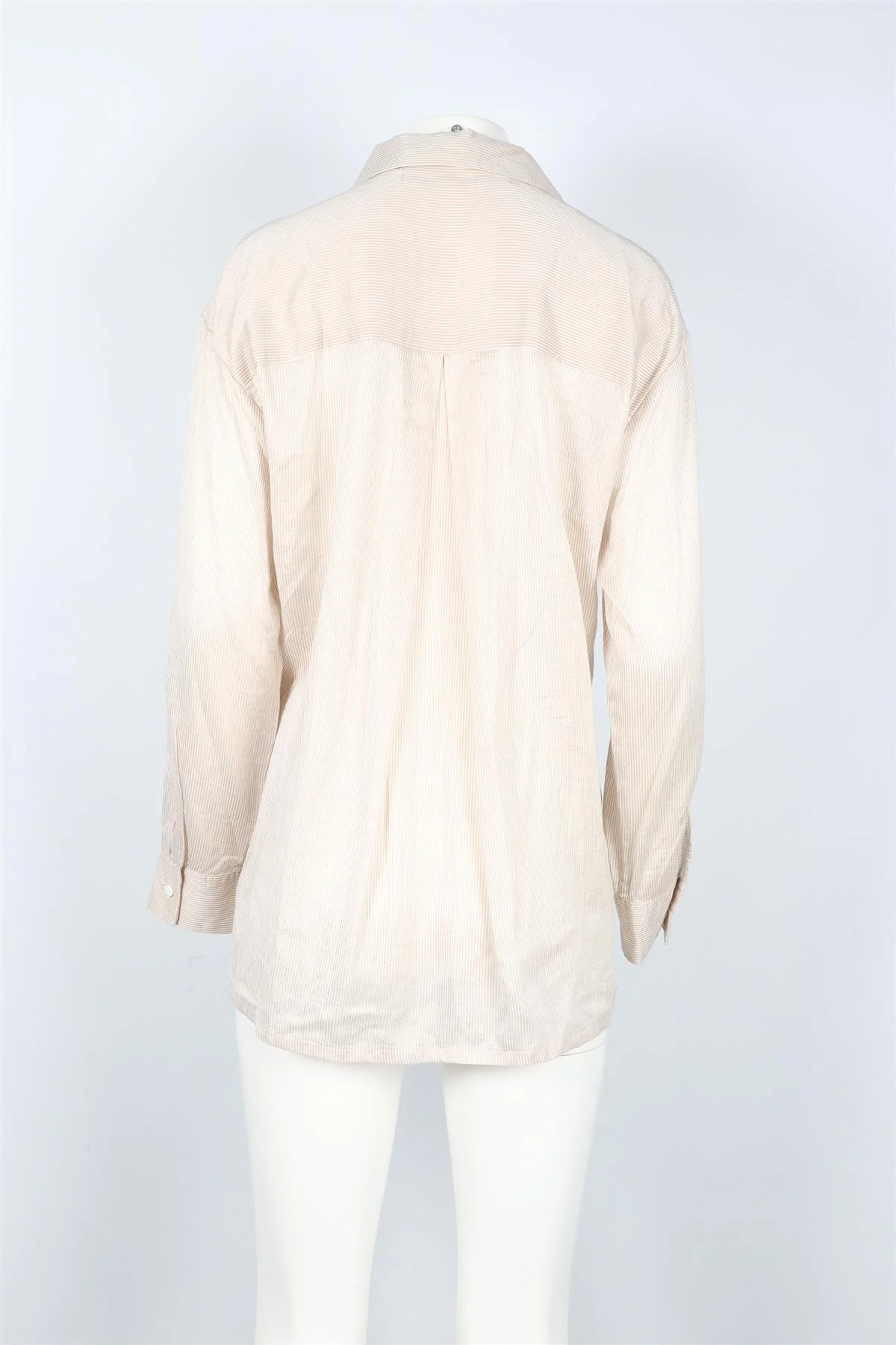 ENZA COSTA BEIGE AND WHITE SILK BLEND SHIRT SMALL - Image 4