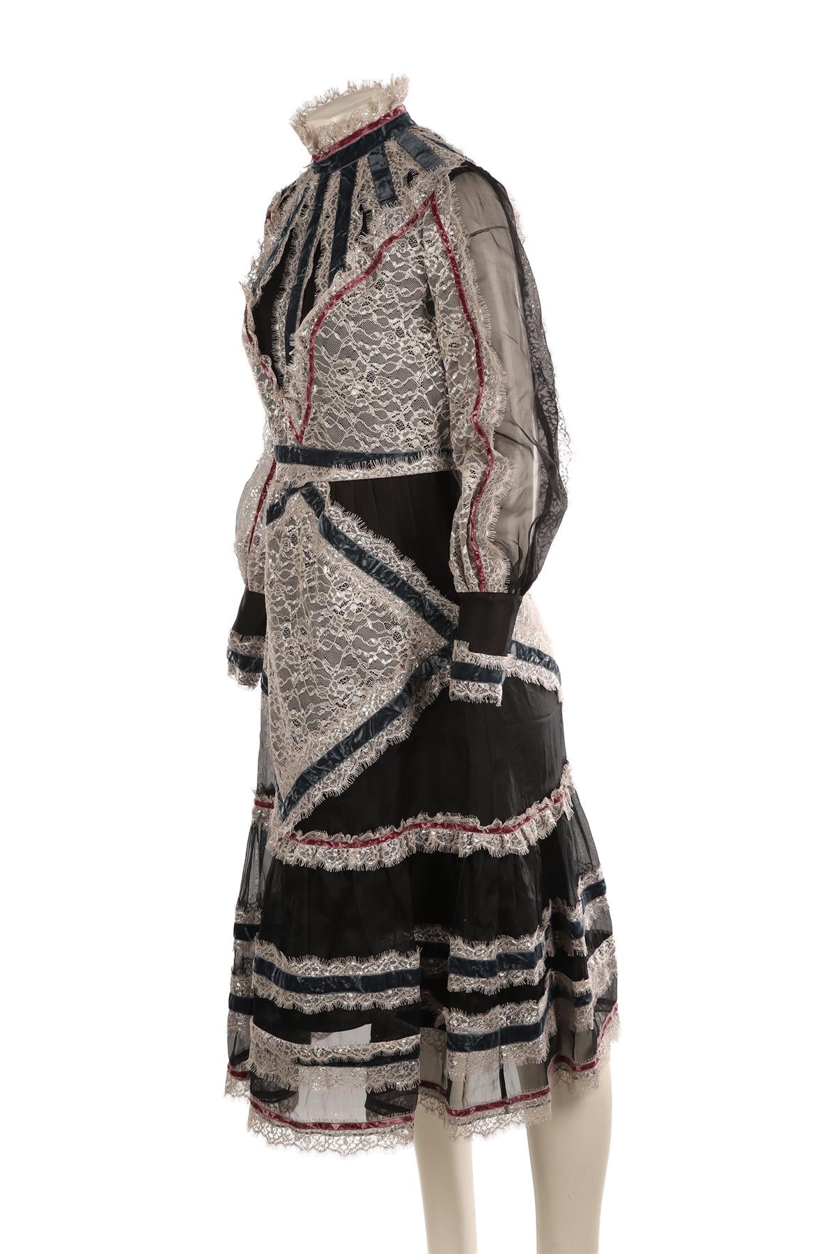 ERDEM BLACK SILK MIDI DRESS UK 10 - Image 2