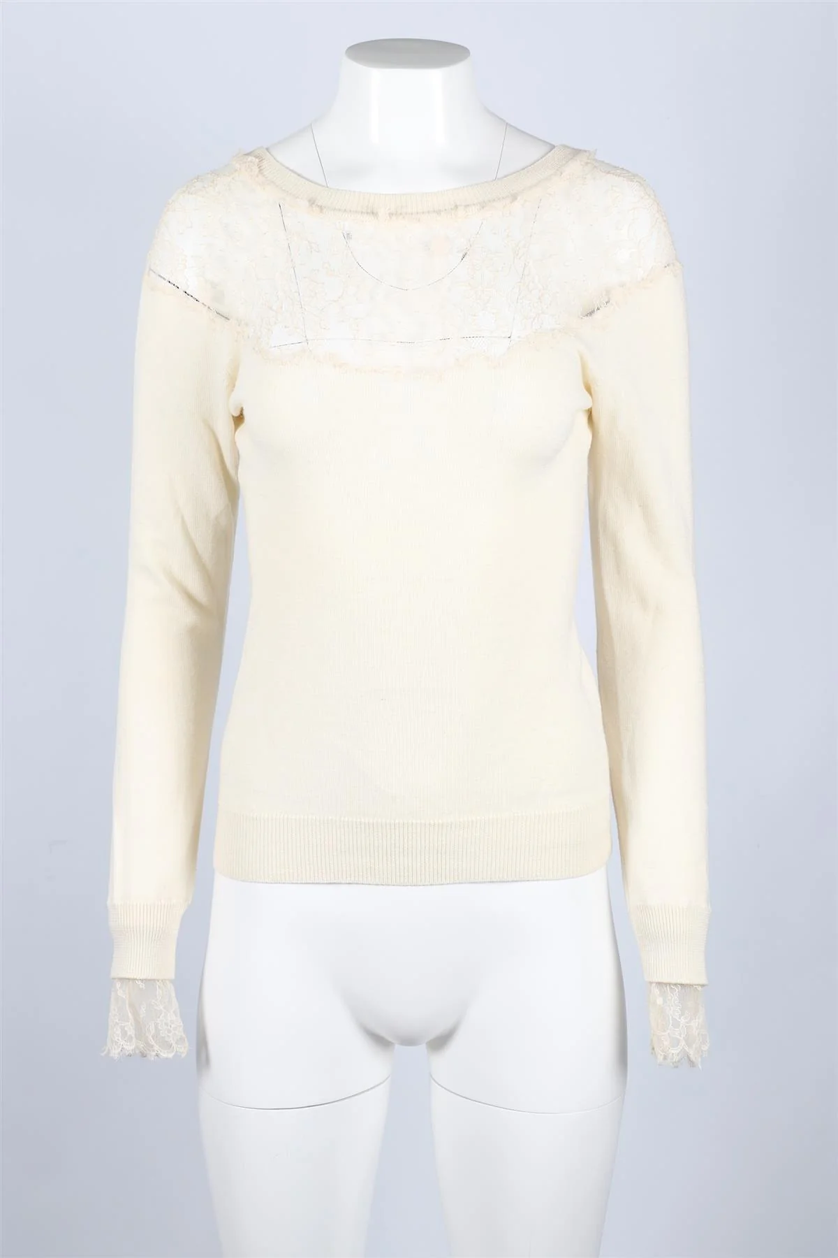 ERMANNO SCERVINO CREAM LACE AND KNIT SWEATER IT 38 UK 6 - Image 2