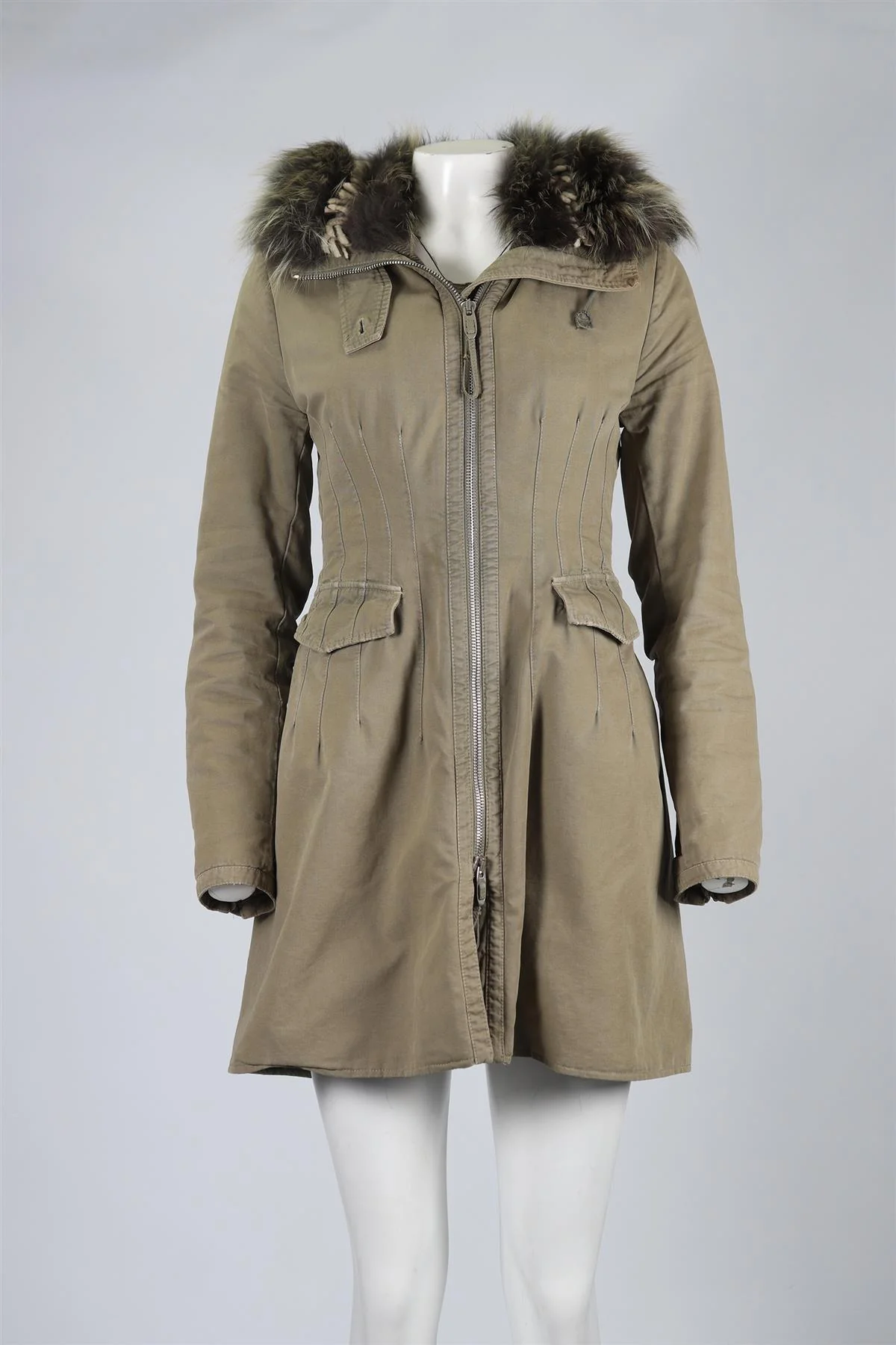 ERMANNO SCERVINO PADDED FOX FUR AND COTTON COAT IT 40 UK 8 - Image 2