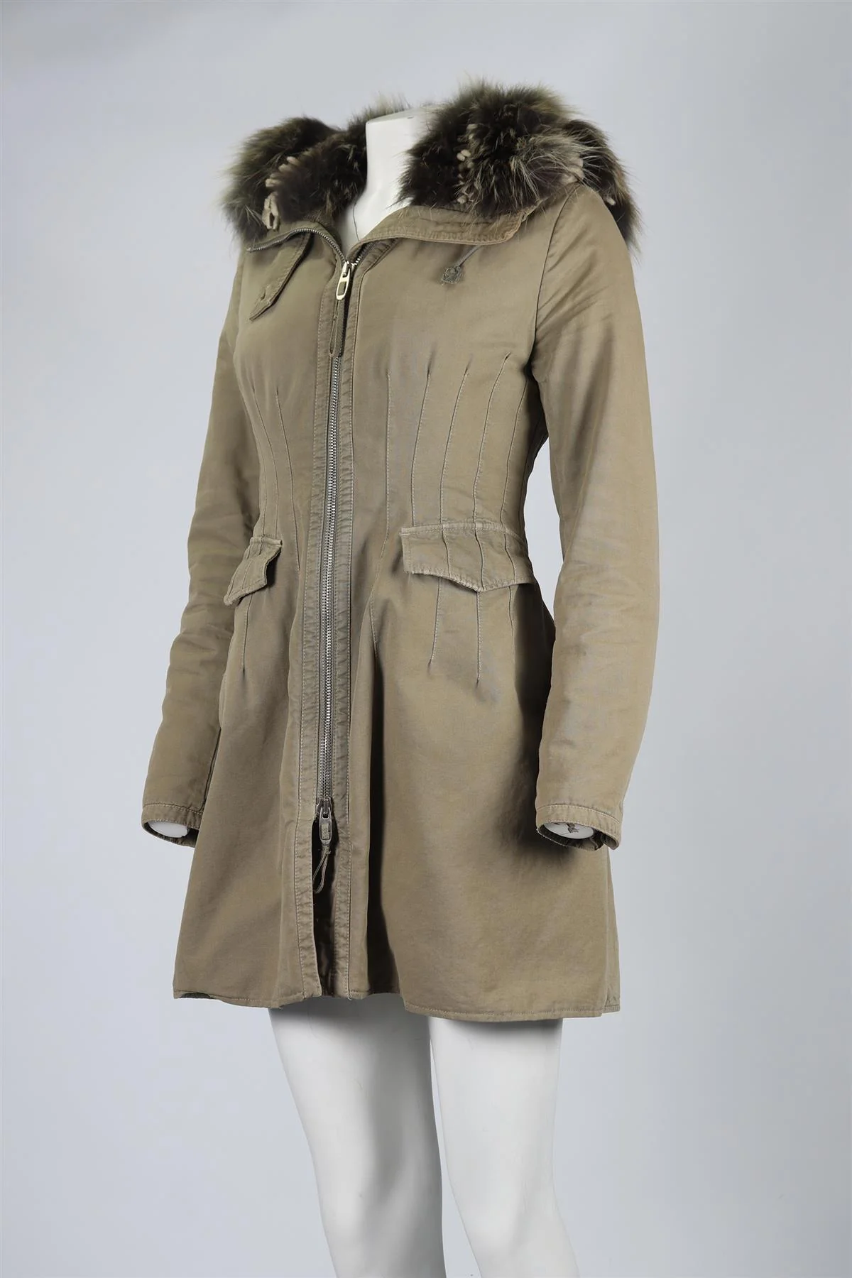 ERMANNO SCERVINO PADDED FOX FUR AND COTTON COAT IT 40 UK 8 - Image 3