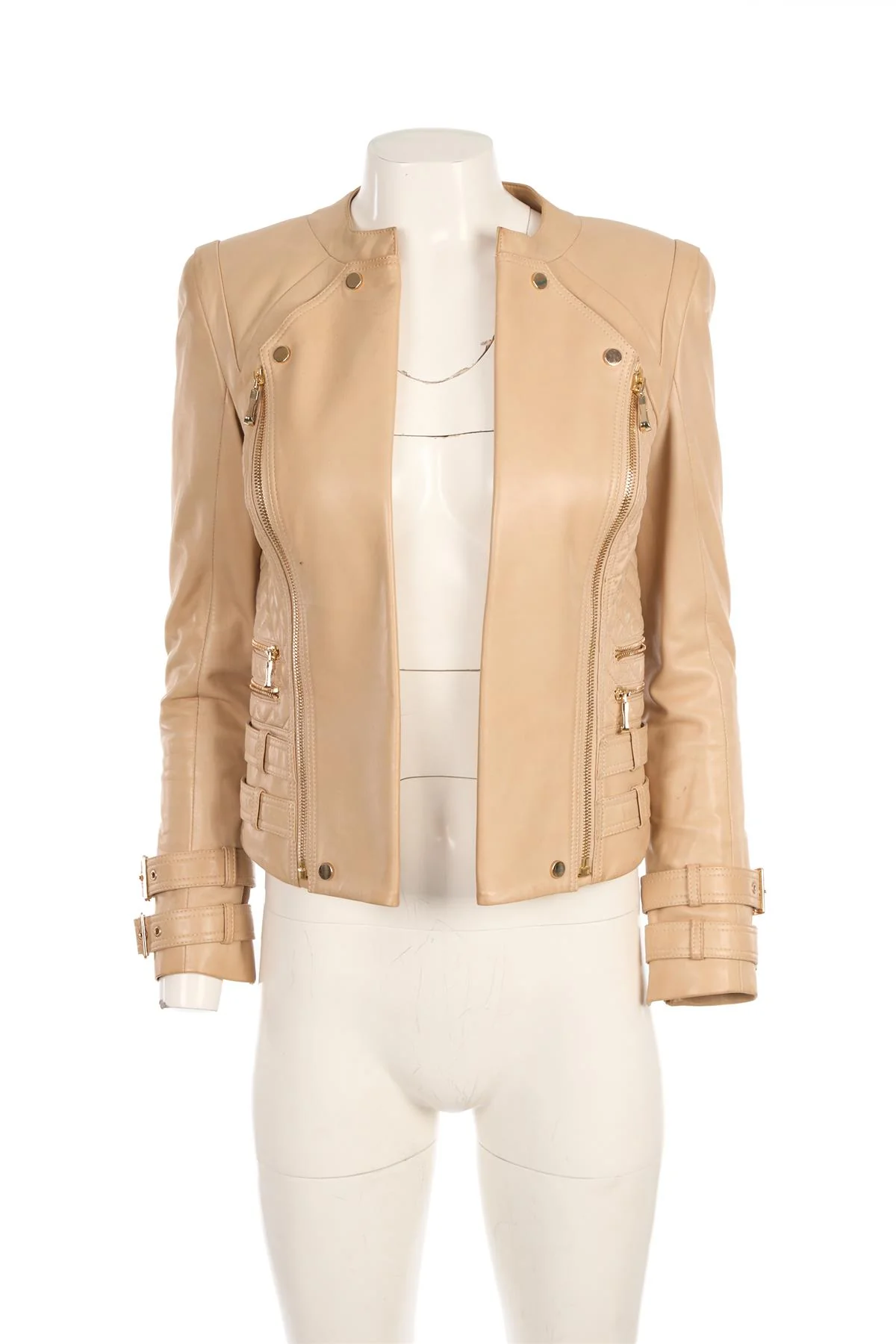ETOILE LONDON BEIGE LEATHER JACKET IT 38 UK 6 - Image 2
