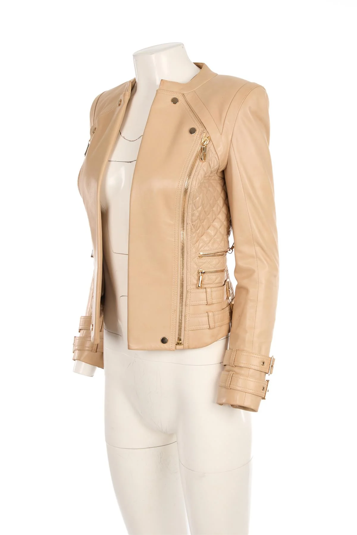 ETOILE LONDON BEIGE LEATHER JACKET IT 38 UK 6 - Image 3