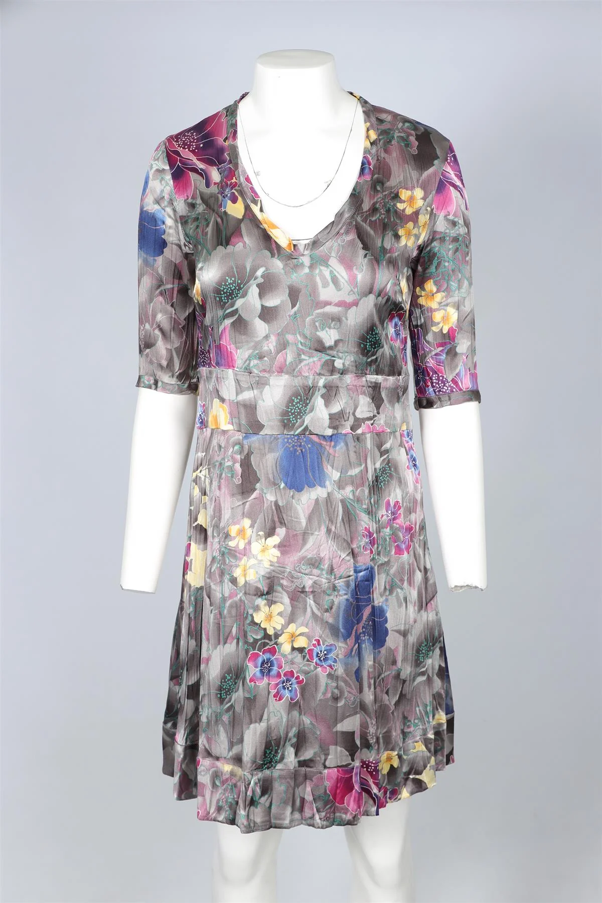 ETRO GREY SILK MINI DRESS IT 40 UK 8 - Image 2