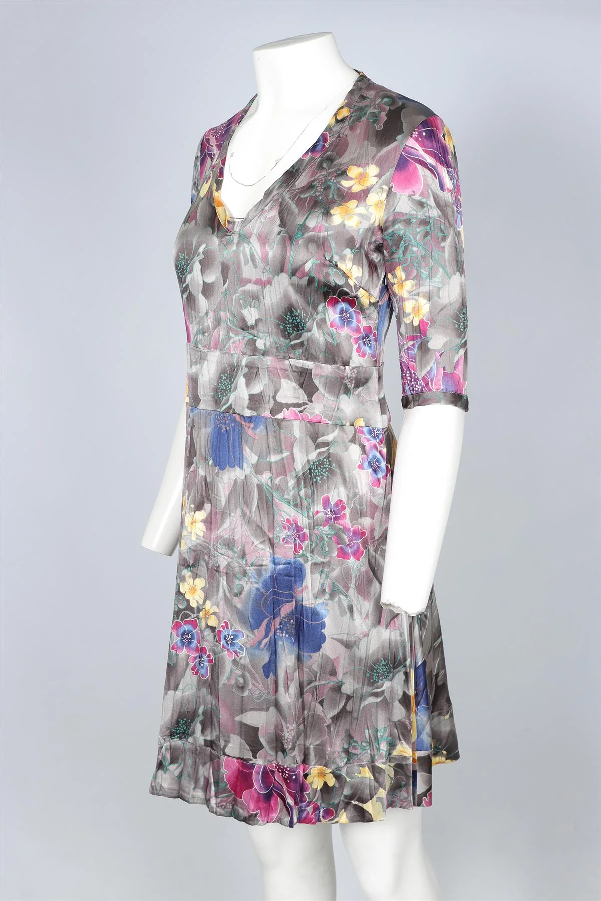 ETRO GREY SILK MINI DRESS IT 40 UK 8 - Image 3