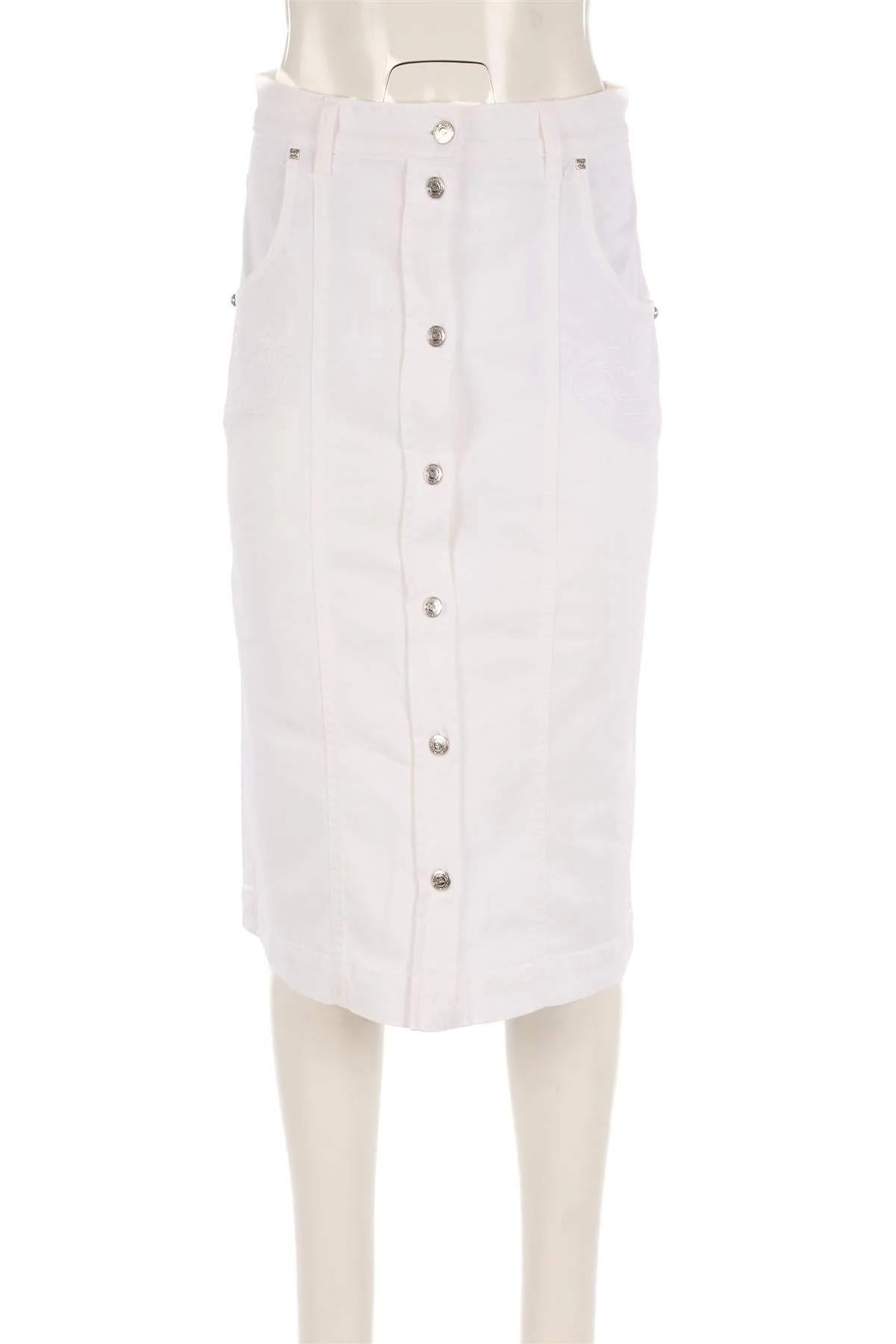 ETRO WHITE DENIM MIDI SKIRT IT 42 UK 10 - Image 2