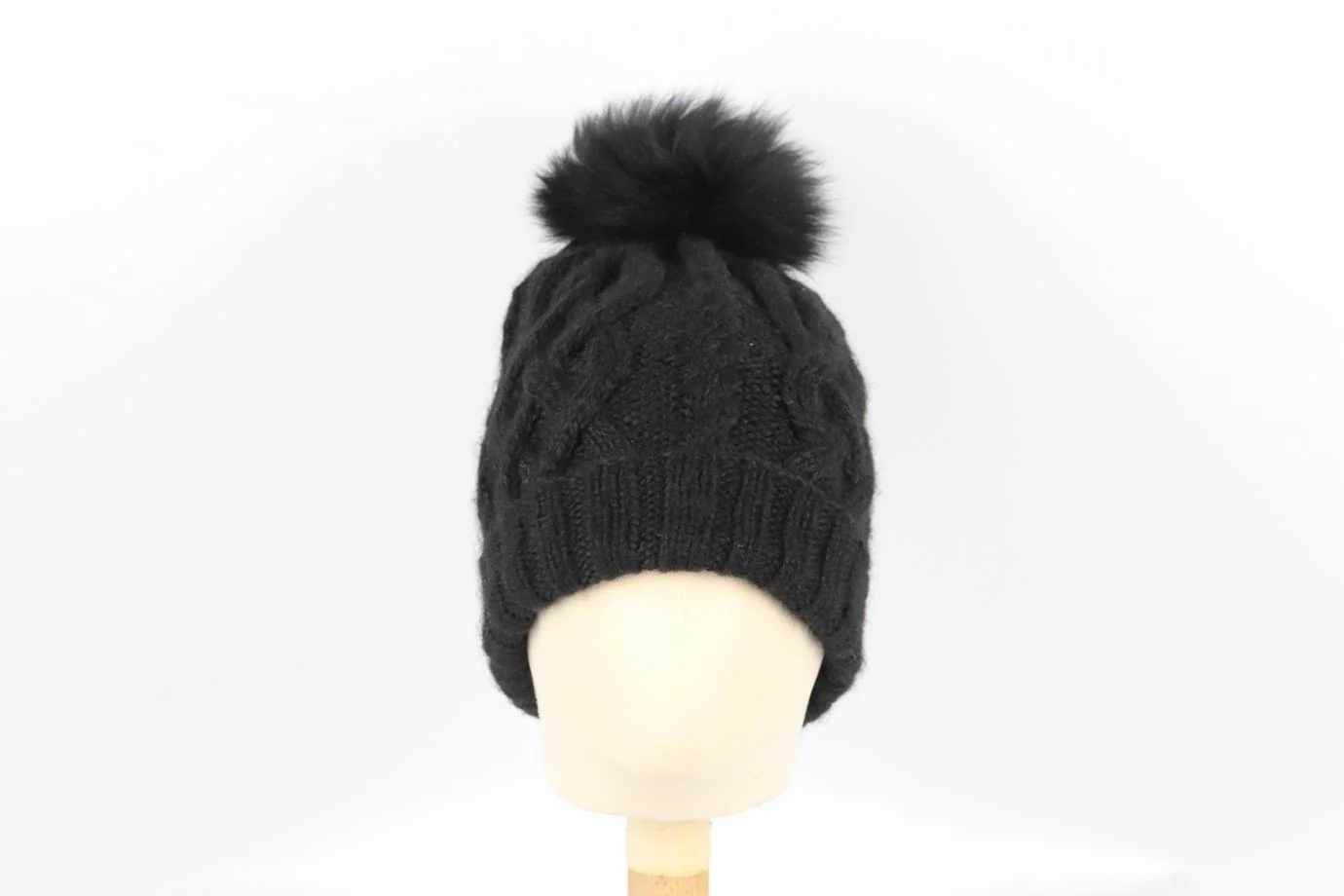 EUGENIA KIM FOX FUR TRIMMED CABLE KNIT ALPACA BEANIE ONE SIZE - Image 3