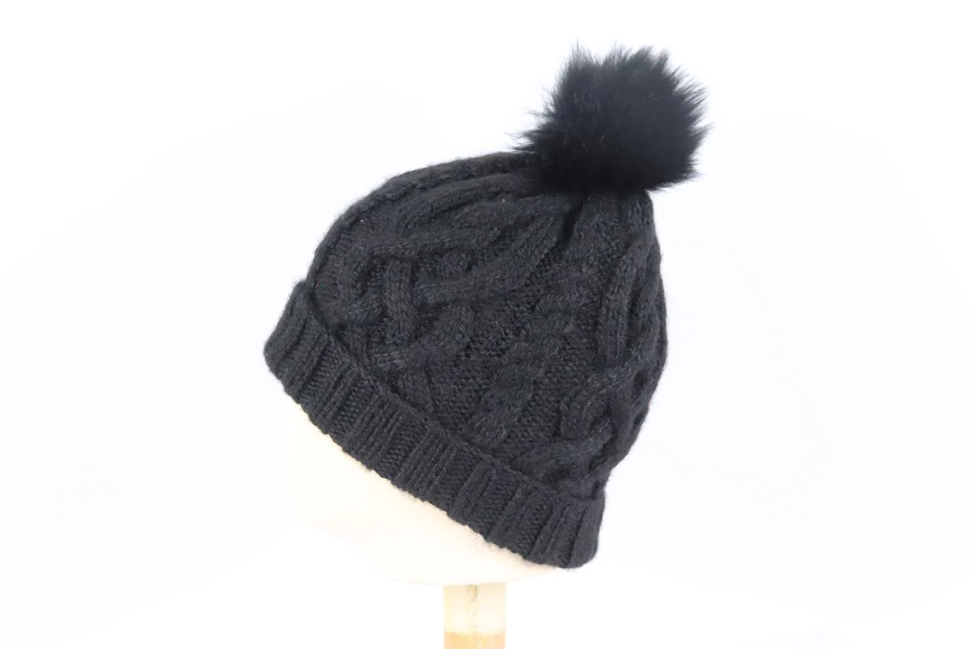 EUGENIA KIM FOX FUR TRIMMED CABLE KNIT ALPACA BEANIE ONE SIZE - Image 4