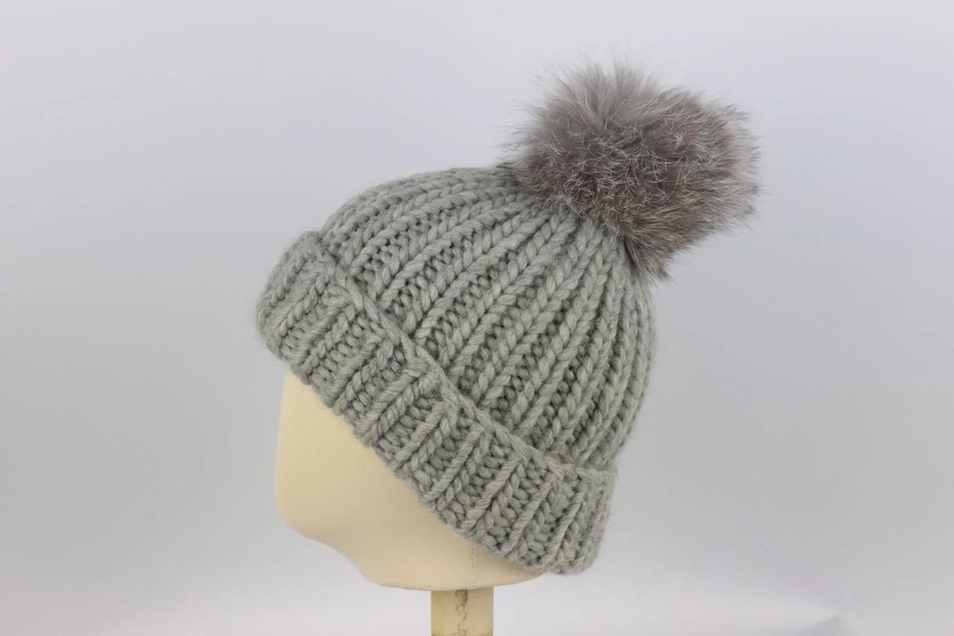 EUGENIA KIM FOX FUR TRIMMED RIBBED WOOL BLEND BEANIE ONE SIZE - Image 4