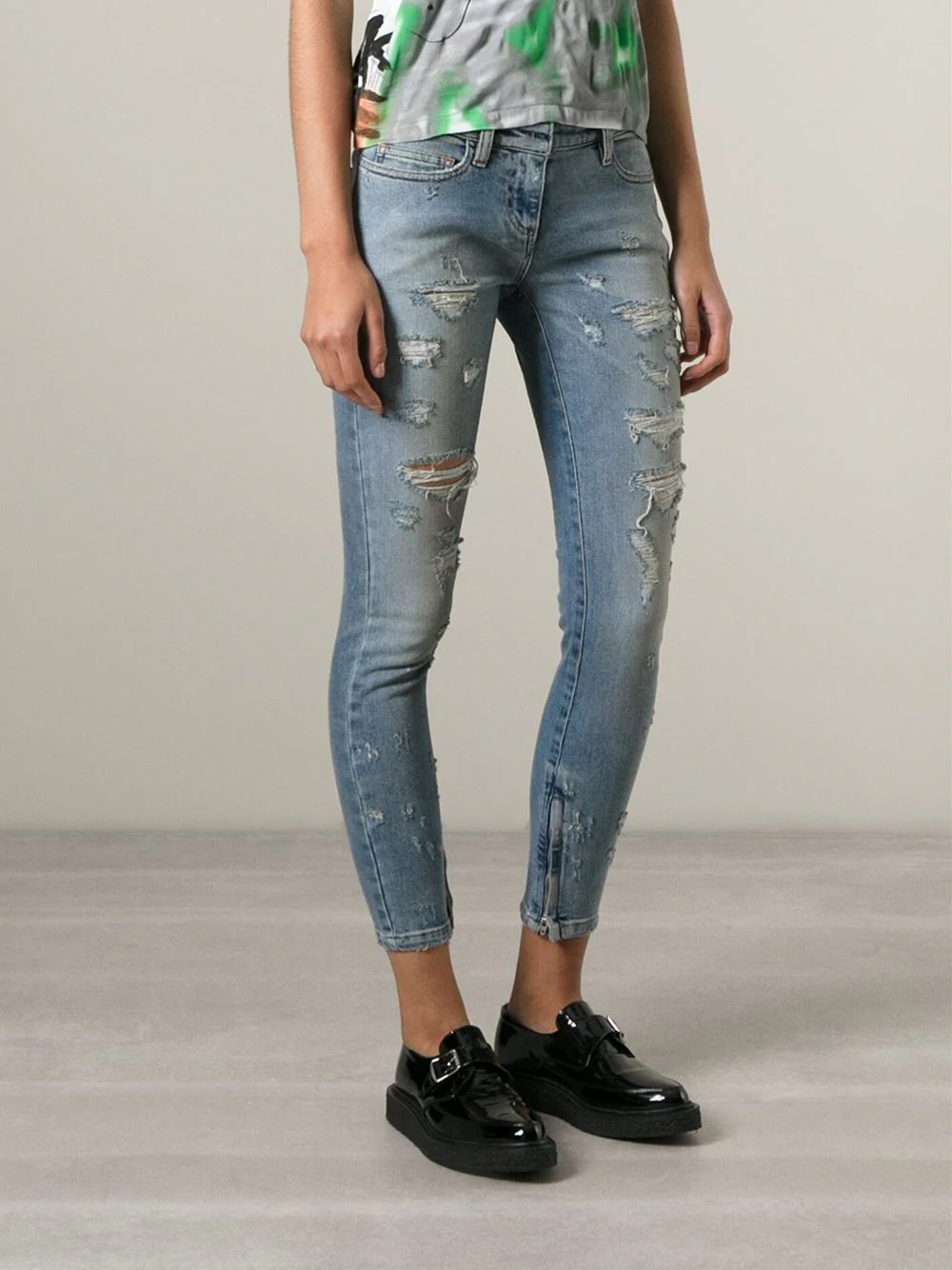 FAITH CONNEXION DISTRESSED CROPPED LIGHT BLUE SLIM JEANS W25 UK 6/8 - Image 11