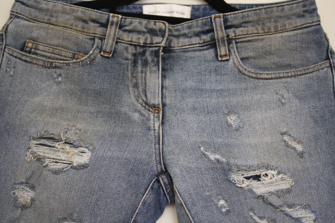 FAITH CONNEXION DISTRESSED CROPPED LIGHT BLUE SLIM JEANS W25 UK 6/8 - Image 4