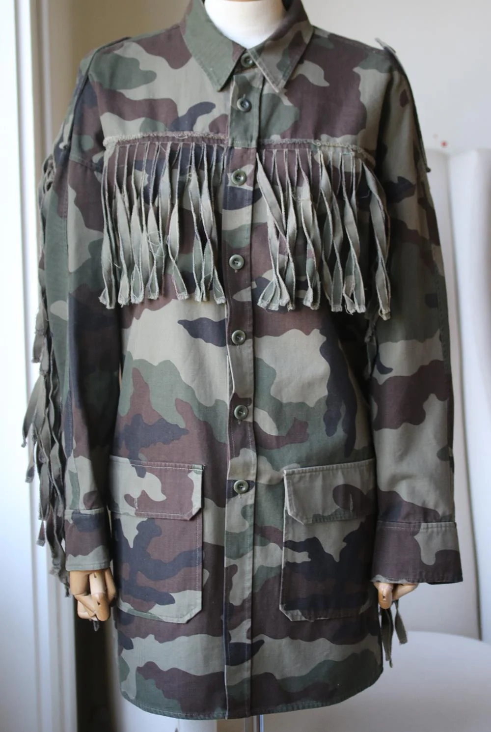 FAITH CONNEXION FRINGED CAMOUFLAGE SHIRT SMALL - Image 2