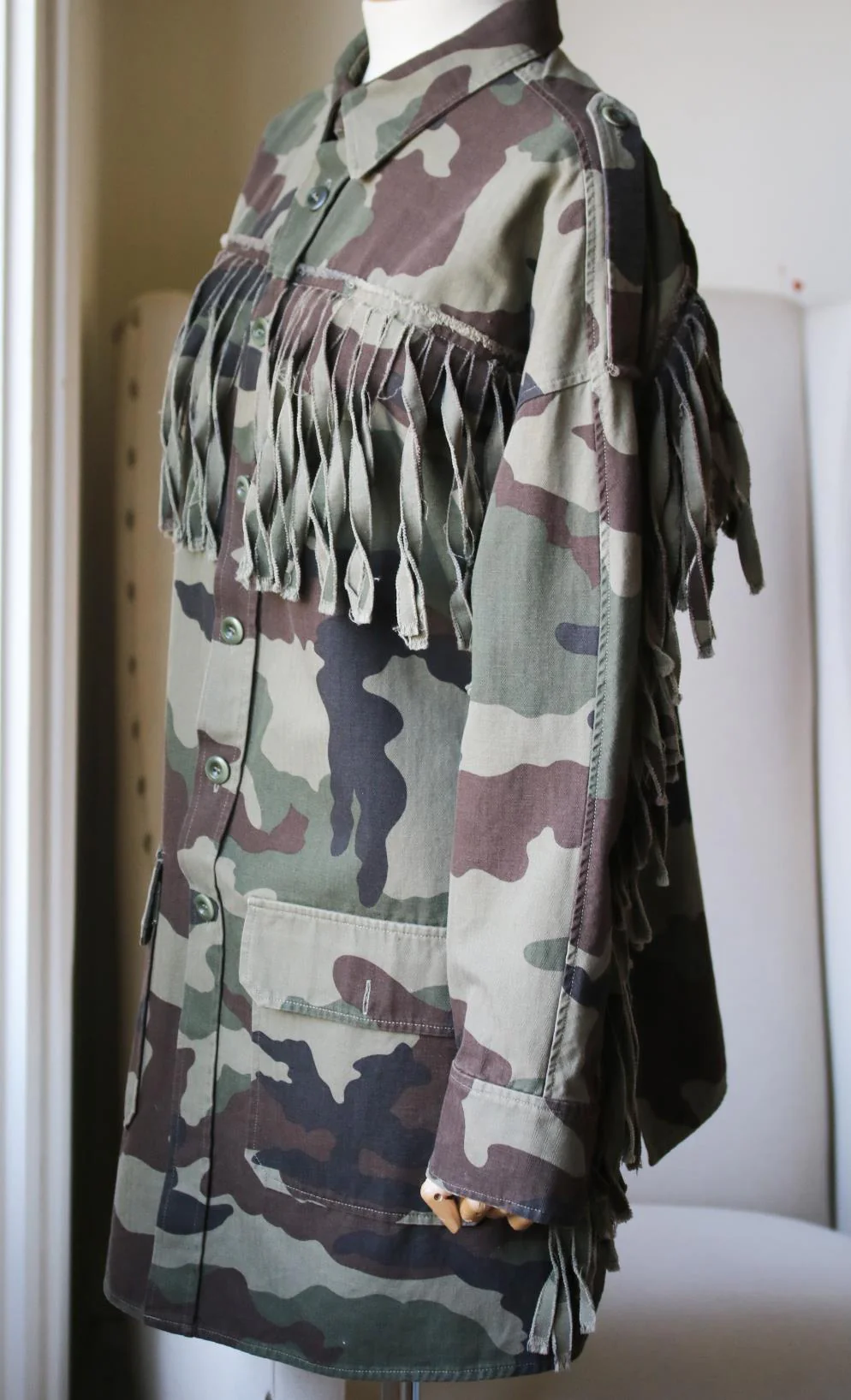 FAITH CONNEXION FRINGED CAMOUFLAGE SHIRT SMALL - Image 3