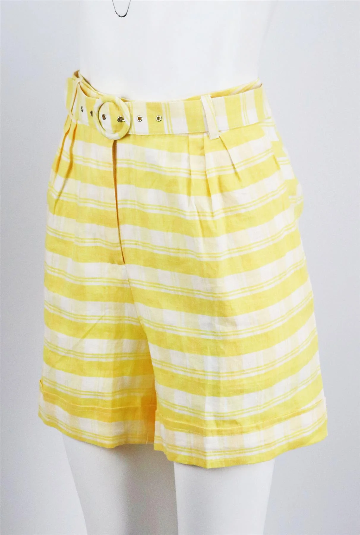 FAITHFULL THE BRAND LES DEUX BELTED CHECKED LINEN SHORTS UK 16 - Image 3