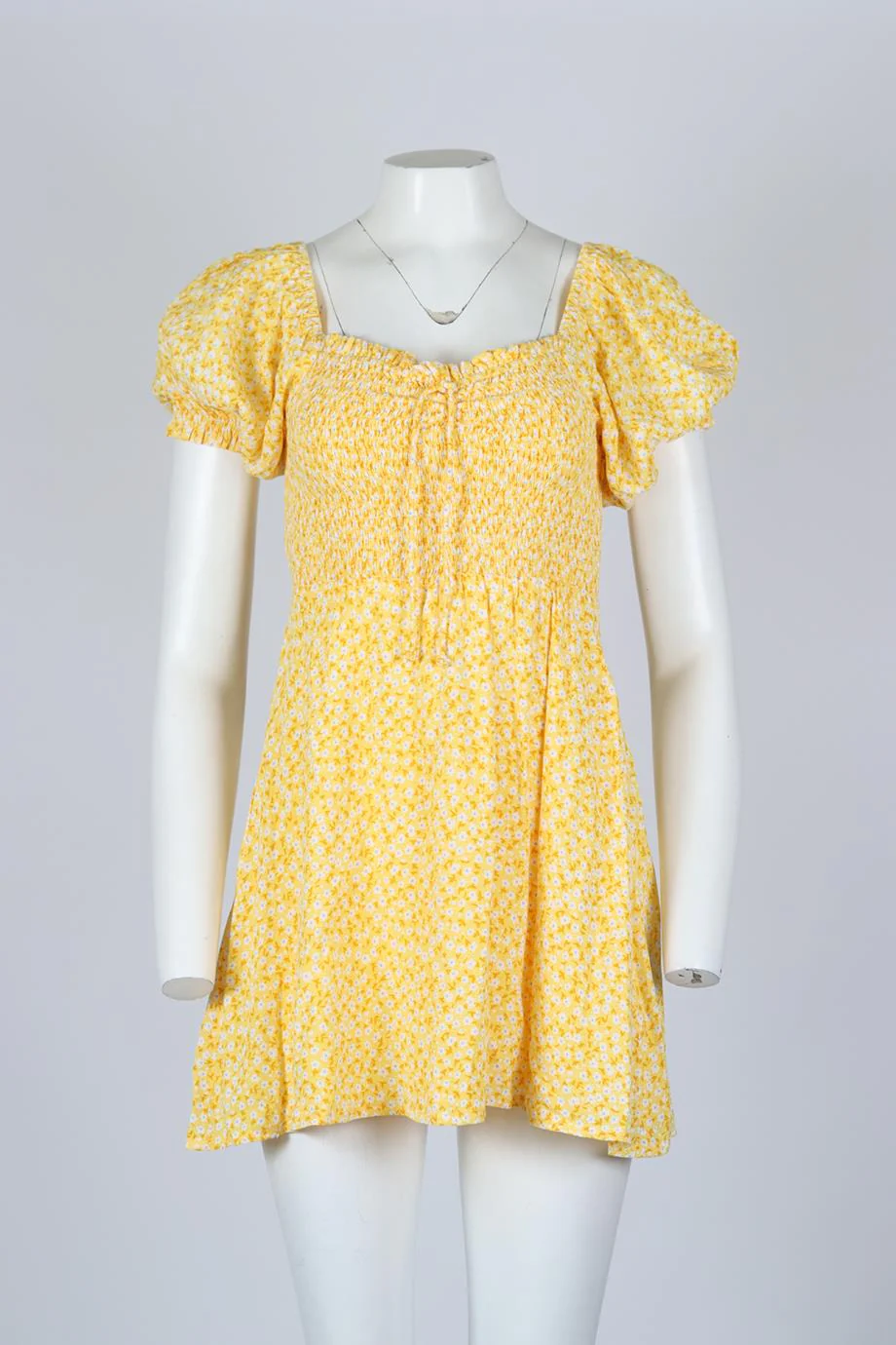 FAITHFULL THE BRAND SMOCKED FLORAL PRINT CREPE MINI DESS MEDIUM - Image 2