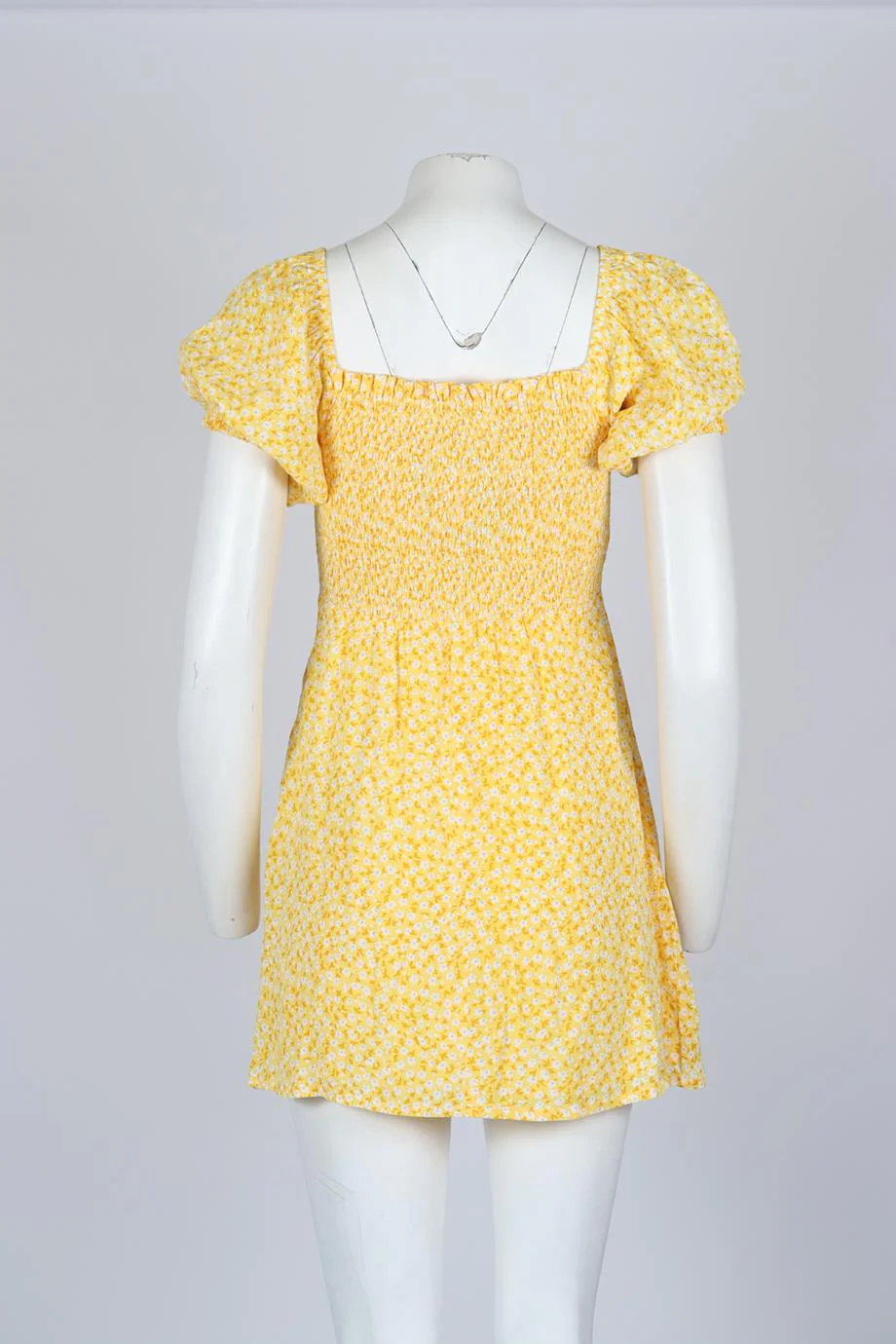 FAITHFULL THE BRAND SMOCKED FLORAL PRINT CREPE MINI DESS MEDIUM - Image 4
