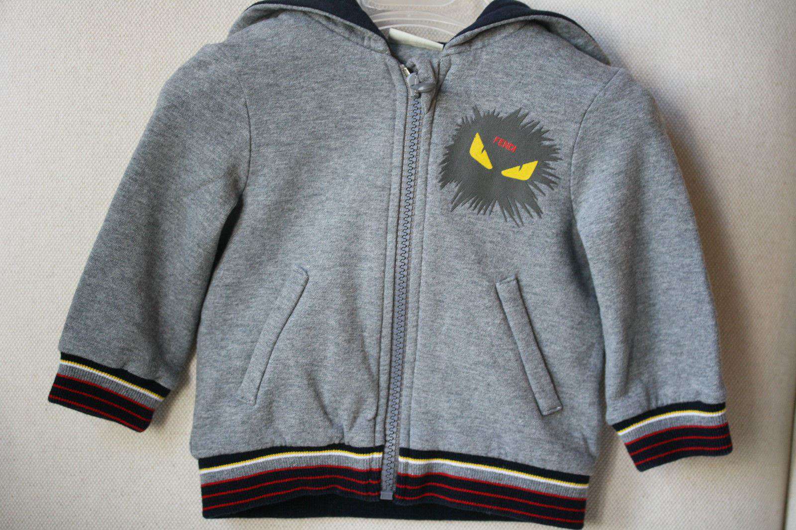 FENDI BABY GREY MONSTER HOODED SWEATSHIRT 6 MONTHS - Image 2