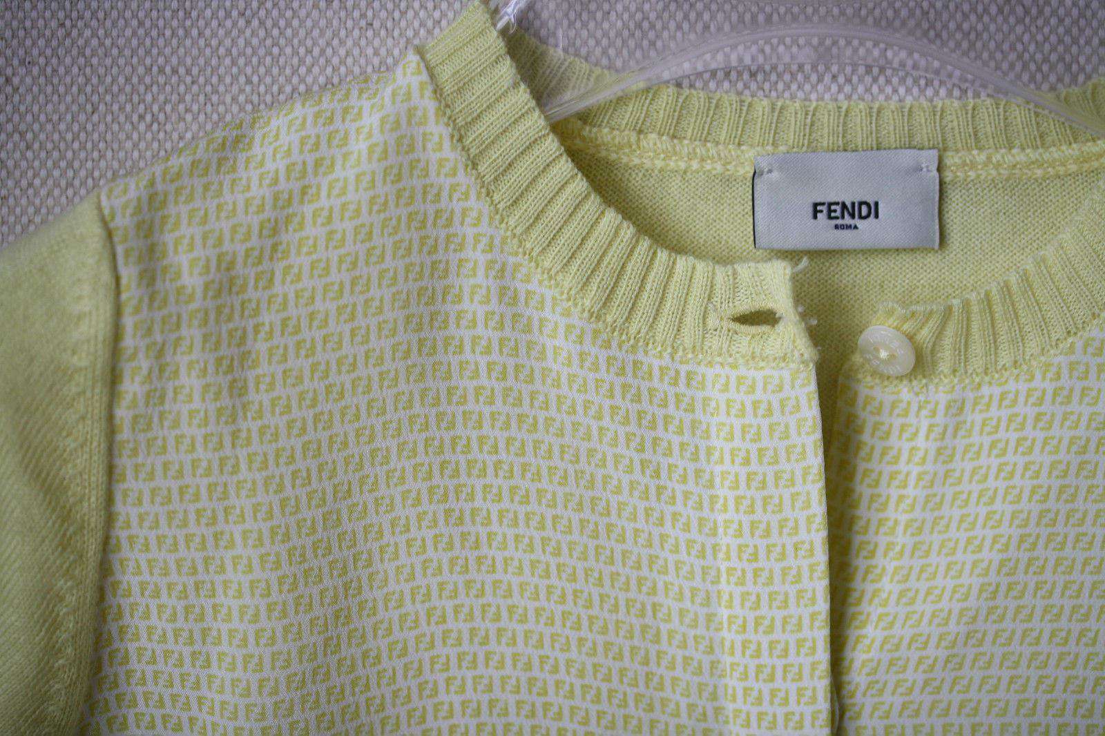 FENDI BABY YELLOW SILK AND COTTON FF LOGO CARDIGAN 2 YEARS - Image 4