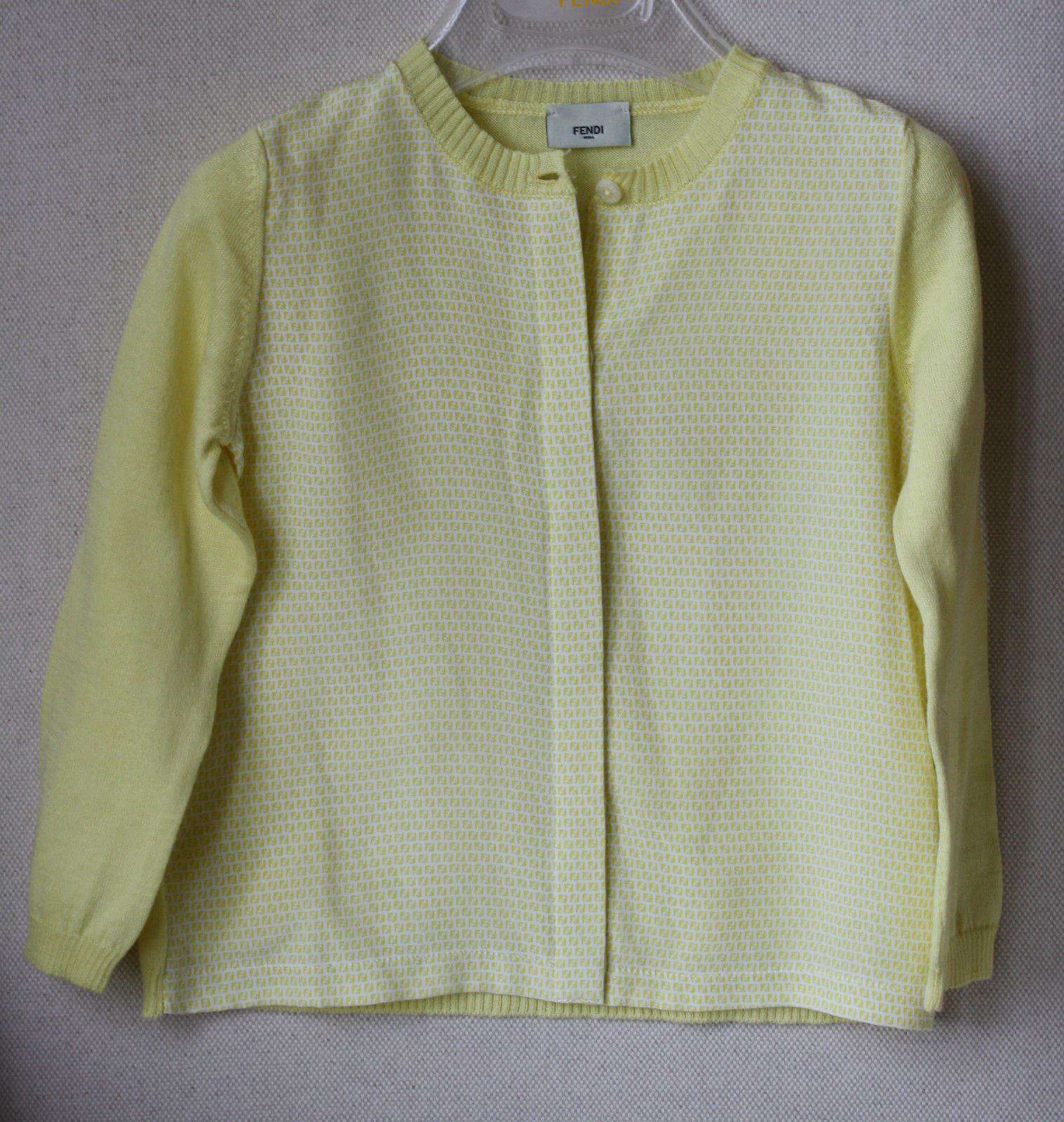 FENDI BABY YELLOW SILK AND COTTON FF LOGO CARDIGAN 2 YEARS - Image 5