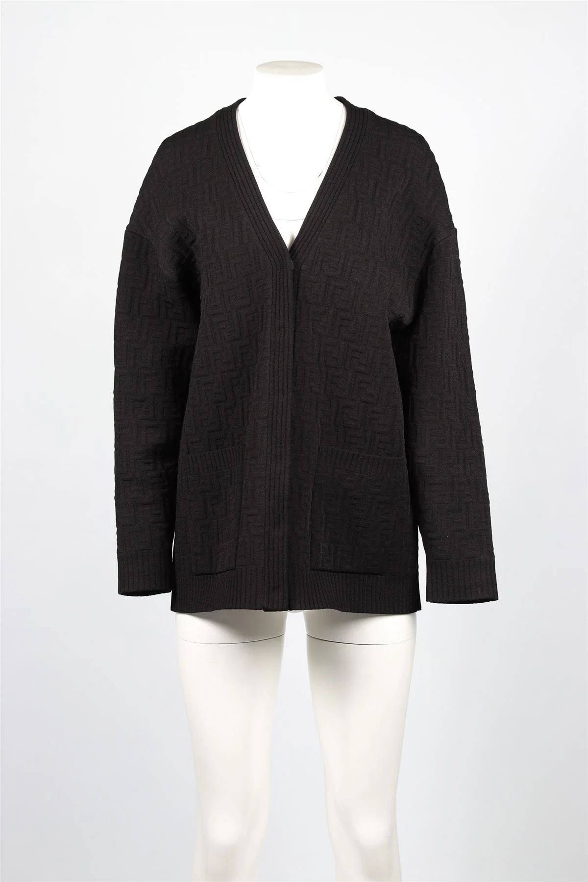FENDI BLACK FF KNIT CARDIGAN IT 40 UK 8 - Image 2