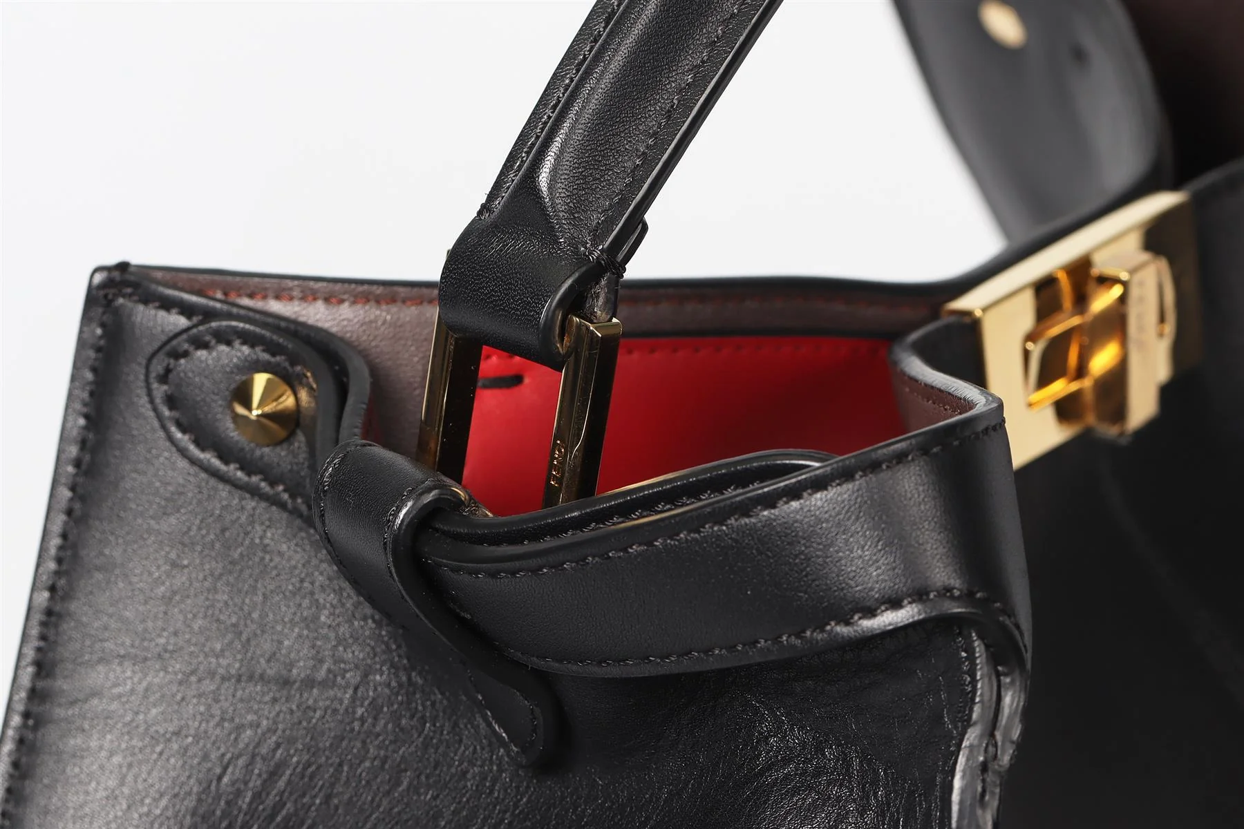 FENDI BLACK PEEKABOO X-LITE LEATHER TOTE BAG - Image 8