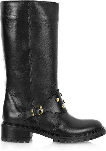 FENDI BLACK SPIKED LEATHER BIKER BOOTS EU 37 UK 4 - Image 3