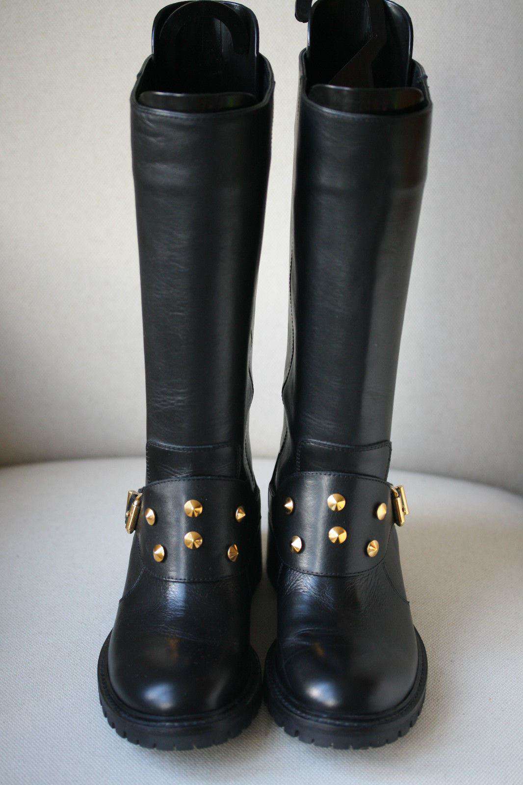 FENDI BLACK SPIKED LEATHER BIKER BOOTS EU 37 UK 4 - Image 4