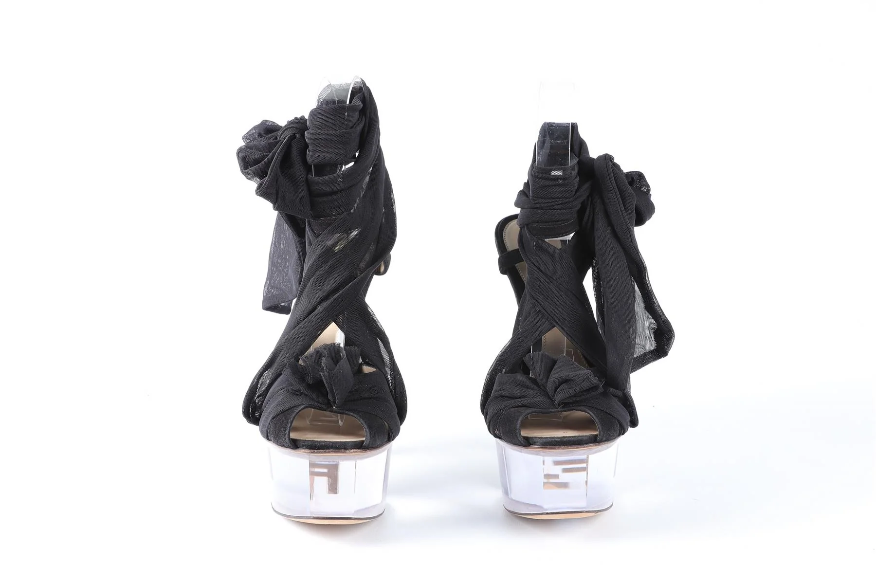 FENDI BLACK SUEDE PLATFORM SANDALS EU 37 UK 4 US 7 - Image 3