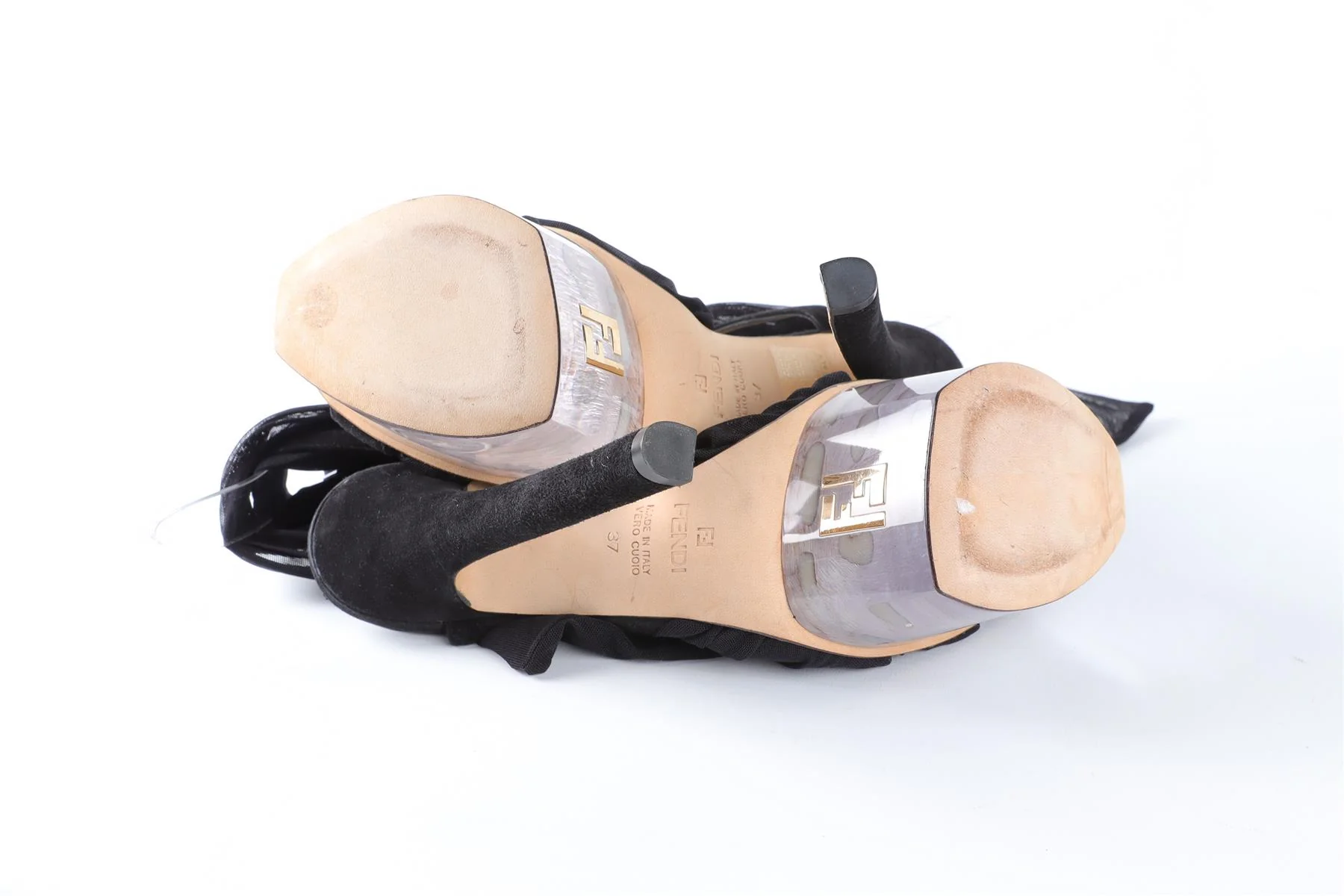FENDI BLACK SUEDE PLATFORM SANDALS EU 37 UK 4 US 7 - Image 6