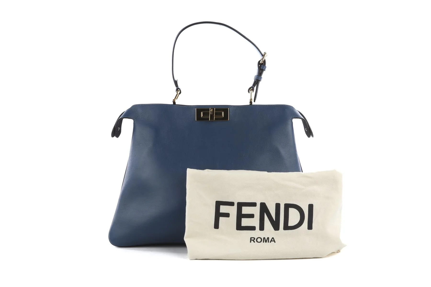 FENDI BLUE PEEKABOO SOFT LARGE LEATHER TOTE BAG - Image 12