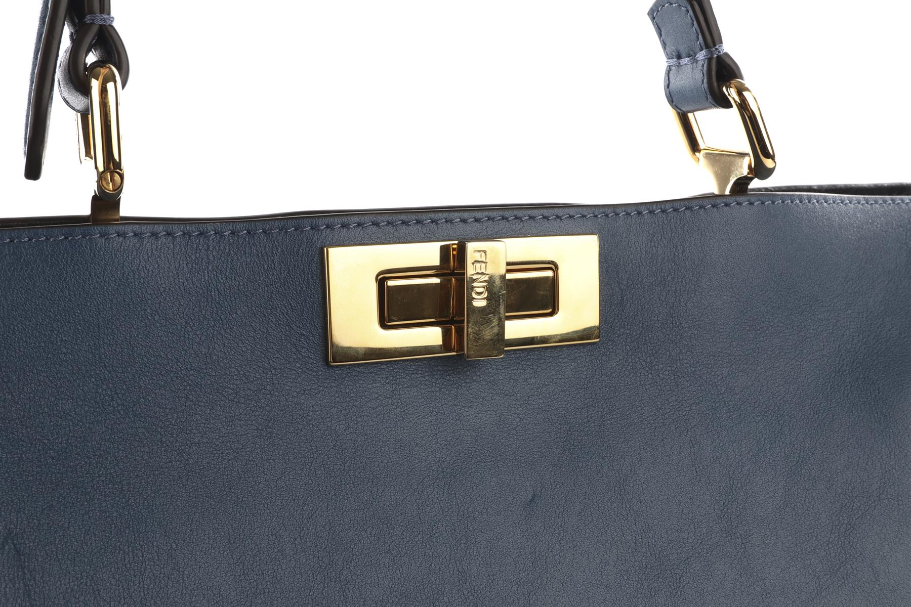 FENDI BLUE PEEKABOO SOFT LARGE LEATHER TOTE BAG - Image 8