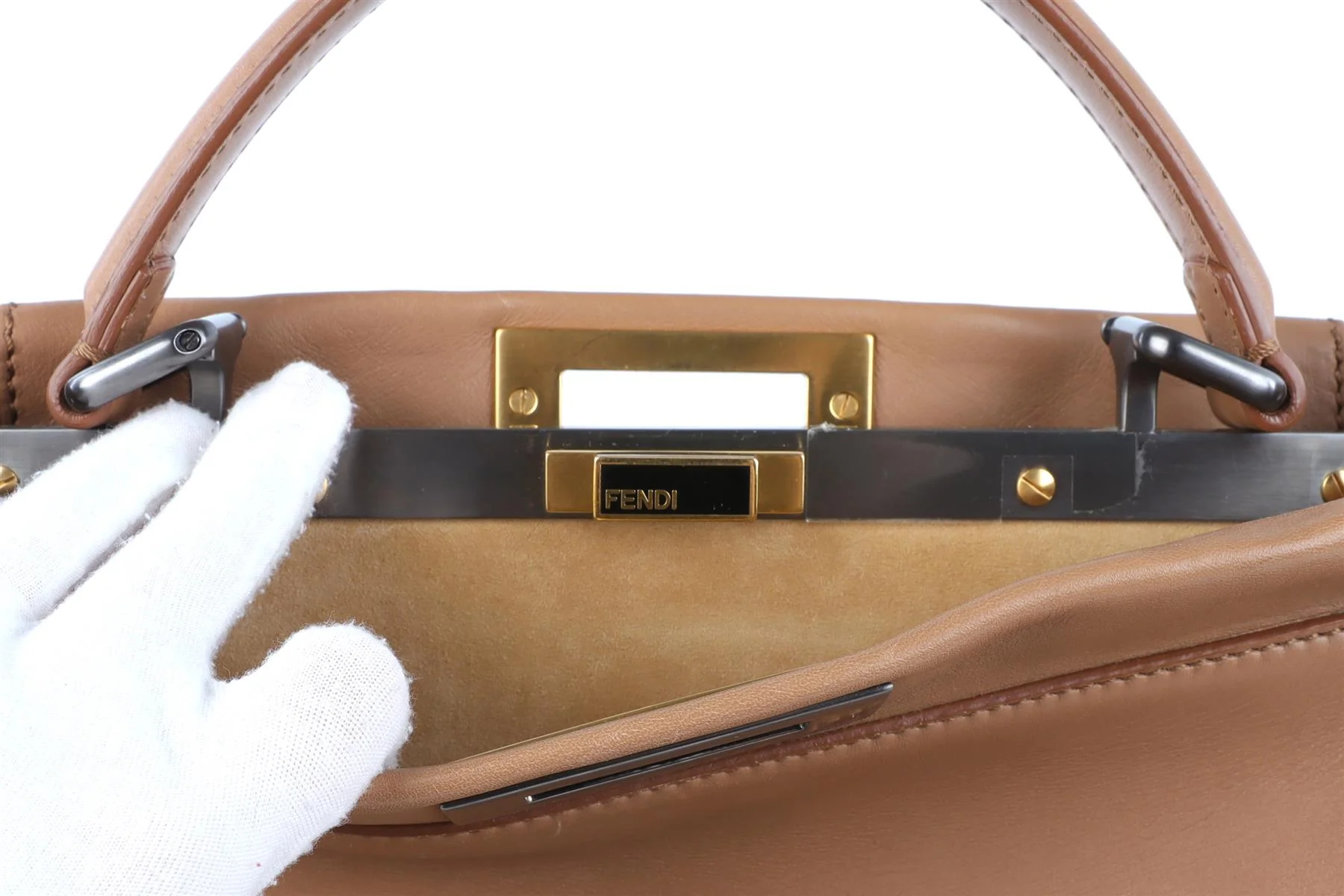 FENDI BROWN PEEKABOO MEDIUM LEATHER AND PYTHON TOTE BAG - Image 9