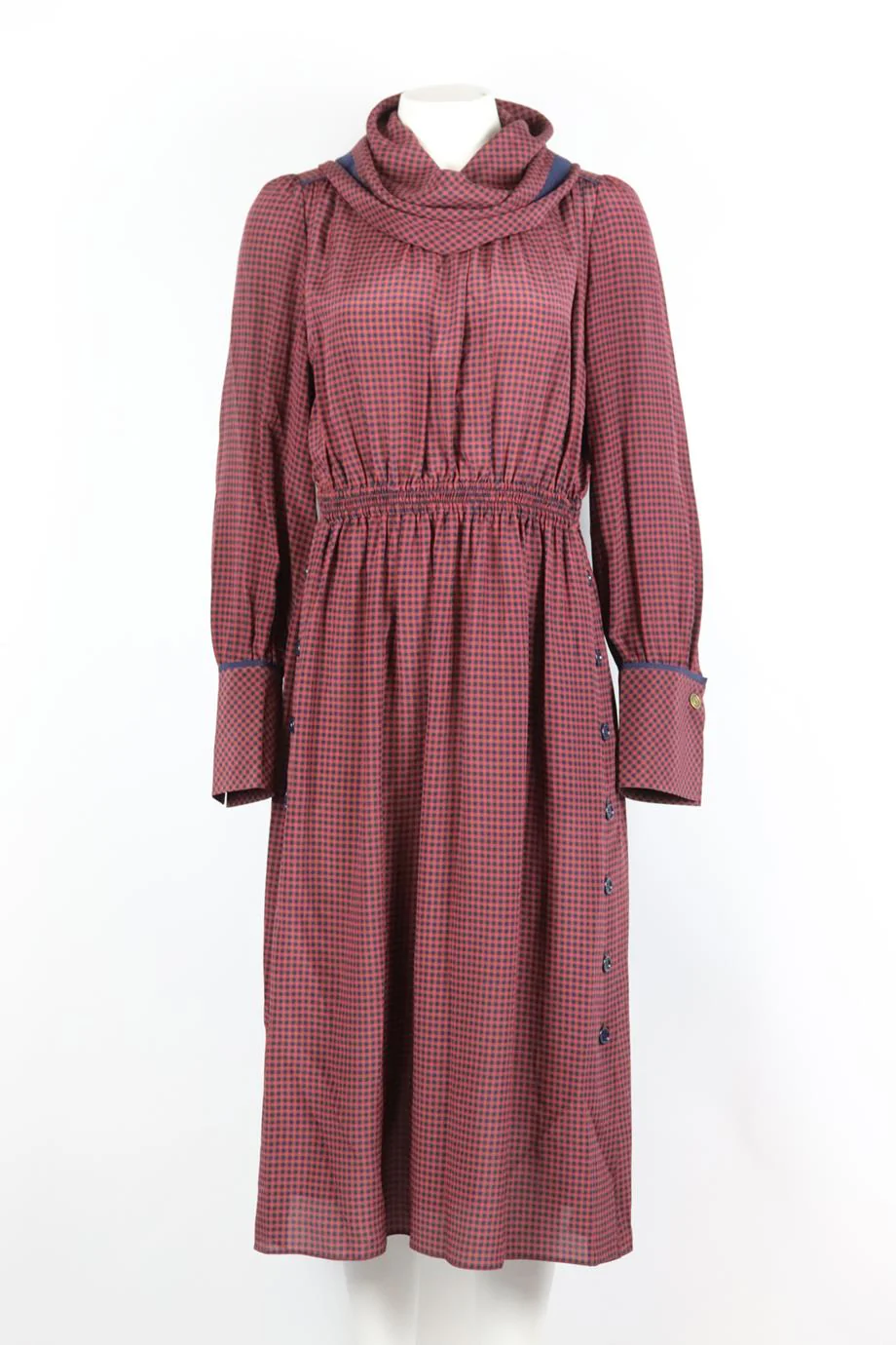 FENDI DRAPED CHECKED SILK MIDI DRESS IT 42 UK 10 - Image 2