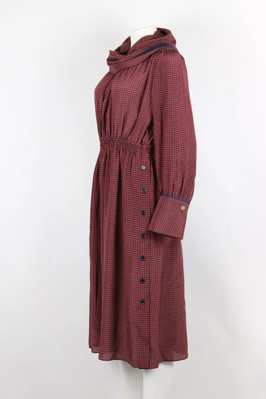 FENDI DRAPED CHECKED SILK MIDI DRESS IT 42 UK 10 - Image 3